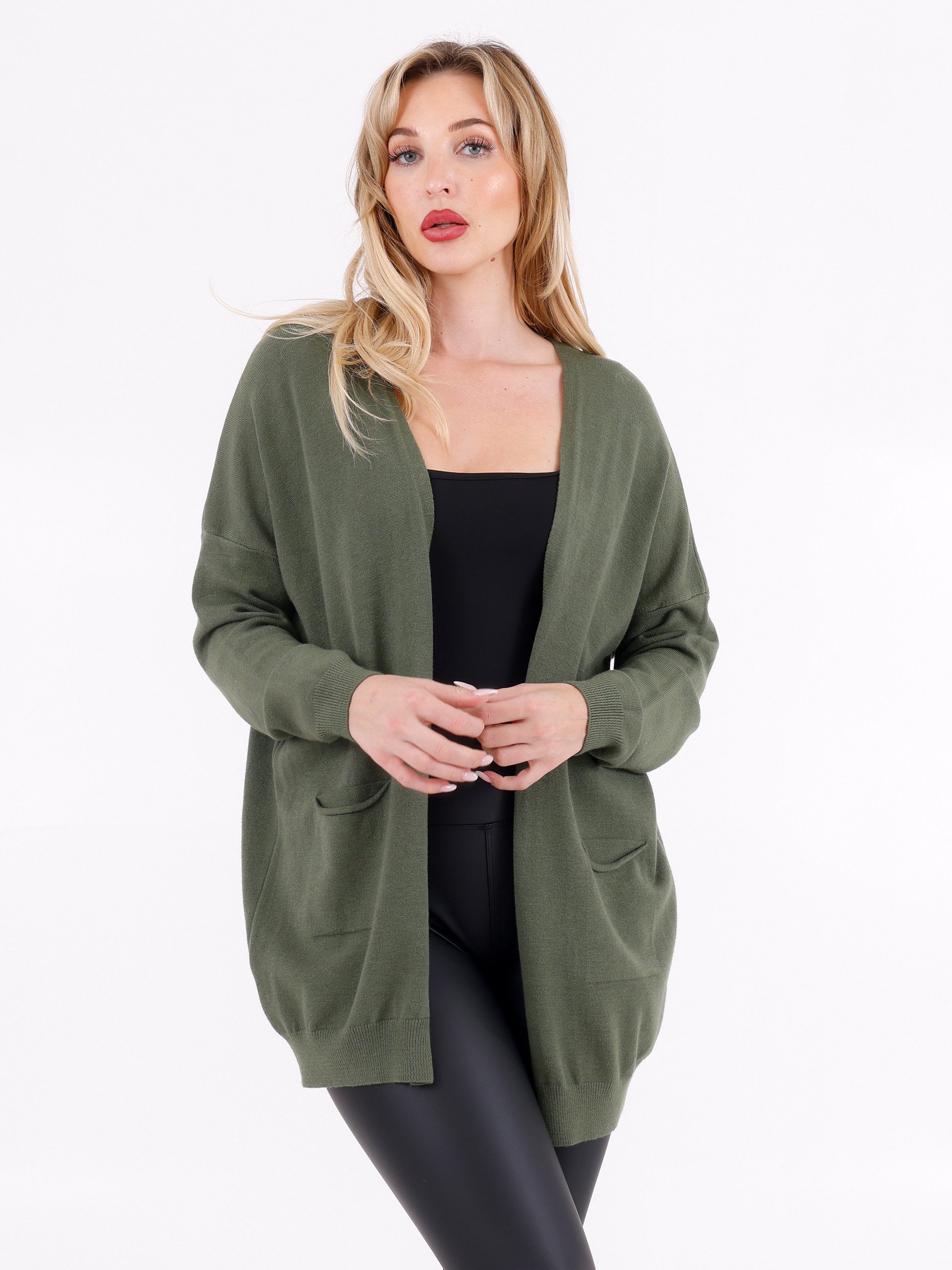 YC Fashion & Style Cardigan Offene Strickjacke mit aufgesetzten Taschen – One Size (34–42) in Unifarbe