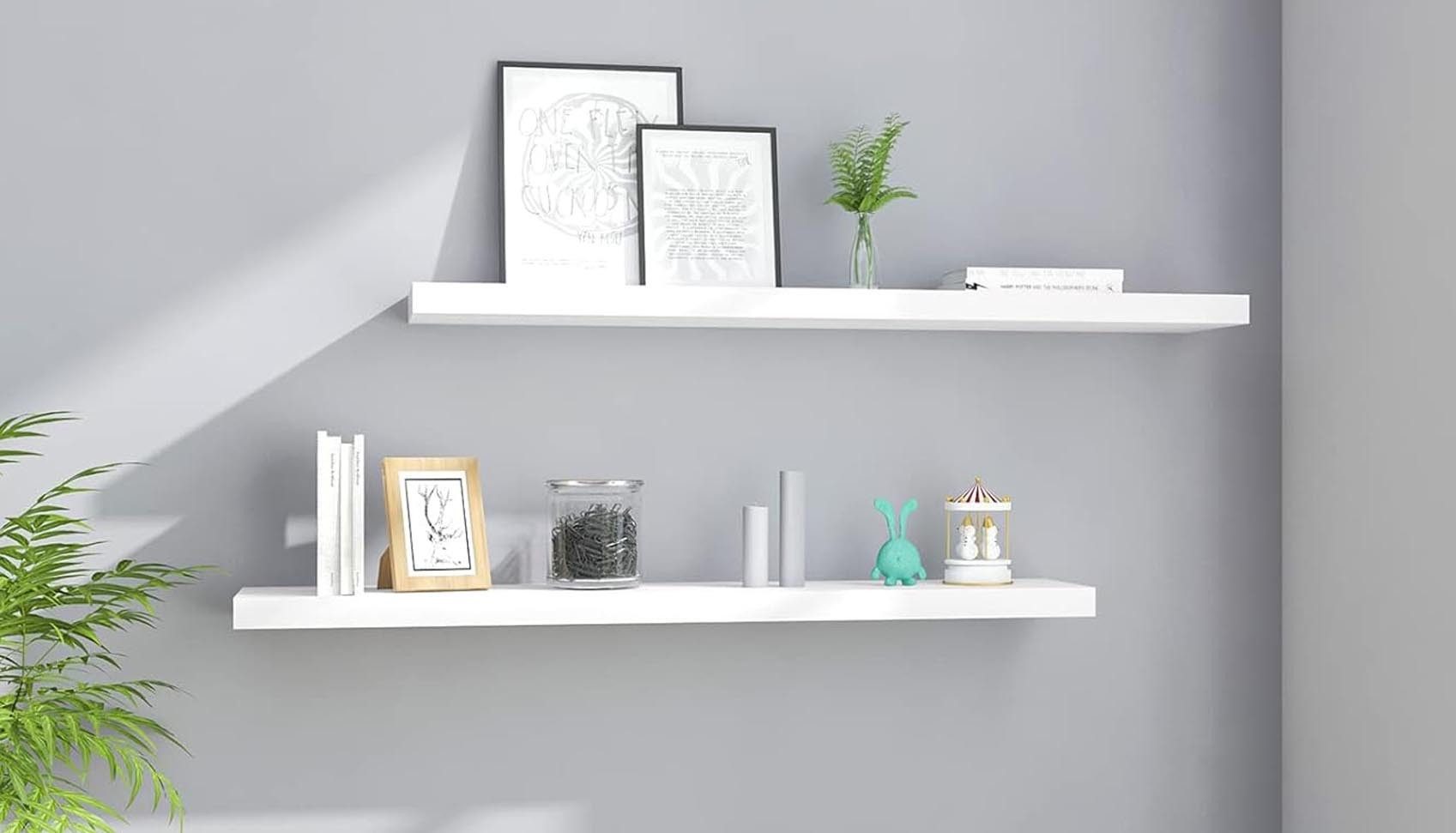 Woltu Wandregal, 2er-Set Wandboard CD DVD Regal Bücherregal Holz Board