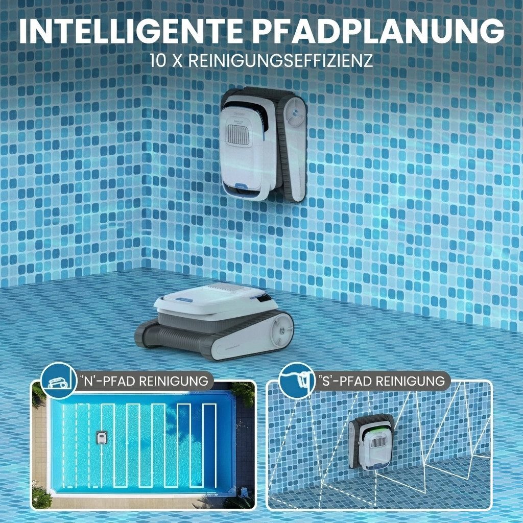 AIRROBO Poolroboter PC10 Akku-Pool-Staubsaugerroboter für Boden und Wand 120 Minuten Akku, Poolroboter wand und boden, Intelligenter Navigation, bis 170m² Pools