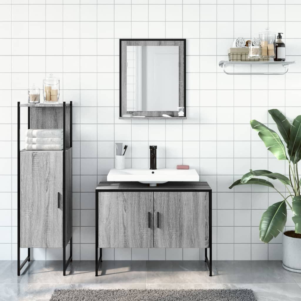 vidaXL Badezimmer-Set 3-tlg. Badmöbel-Set Grau Sonoma günstig online kaufen