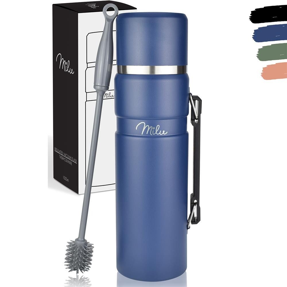 Milu Isolierkanne Thermoskanne Edelstahl 1 L, isoliert mit Griff, auslaufsicher, Isolierflasche