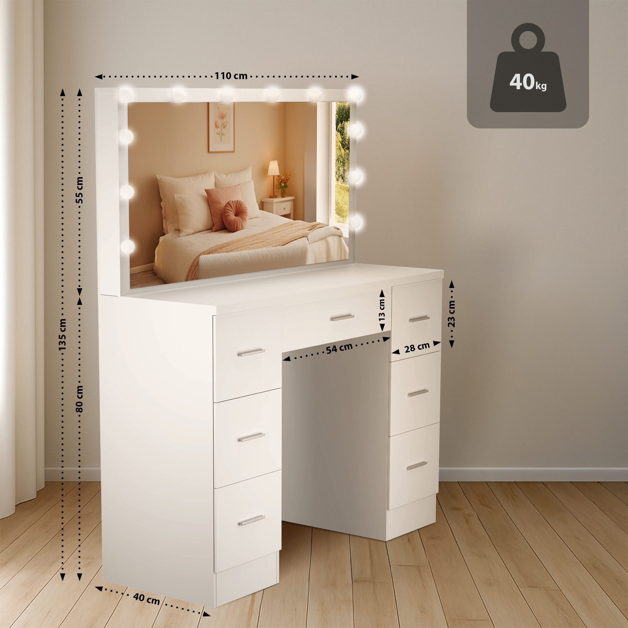 furnicato Schminktisch Ginny 110x55x135 cm weiß (1-St)