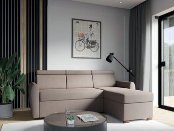 MOEBLO Ecksofa CANBERRA I, Couch für Wohnzimmer, Schlafsofa Sofagarnitur Sofa Eckcouch L-Form Wohnlandschaft, Verstellbaren Kopfstützen - (BxHxT): 220x87x164 cm, mit Schlaffunktion und Bettkasten