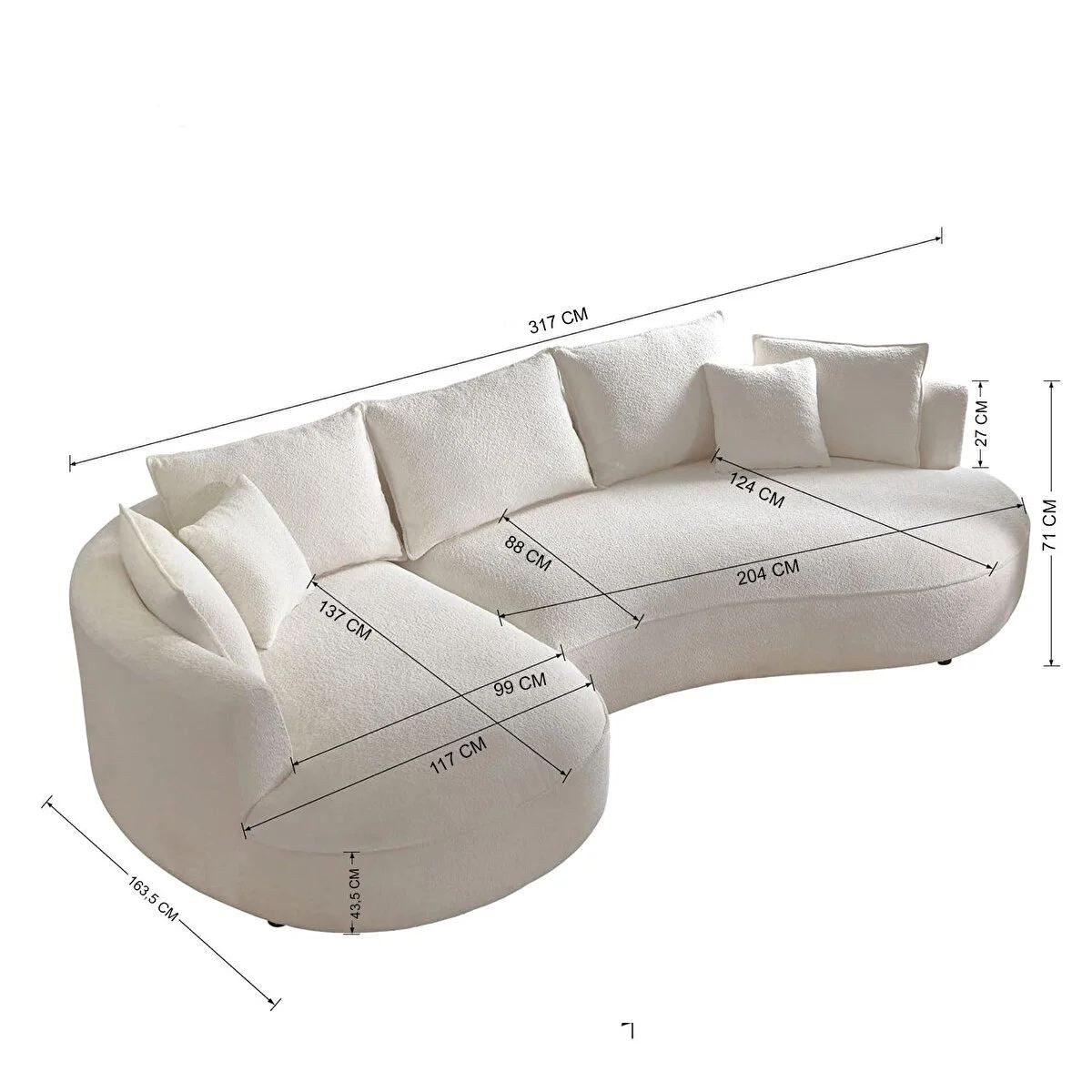 Skye Decor Ecksofa, Großes L Sofa mit Bouclé-Bezug – 30 DNS Schaum, pflegeleicht