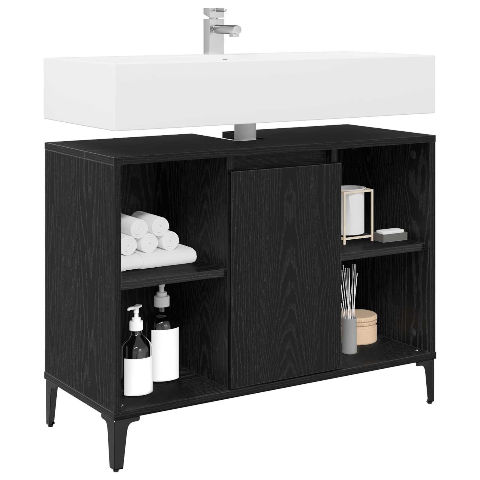 vidaXL Badezimmerspiegelschrank Waschbeckenunterschrank Schwarz Eichen-Optik 80 x 33 x 60 cm (1-St) – Bild 3 von 5
