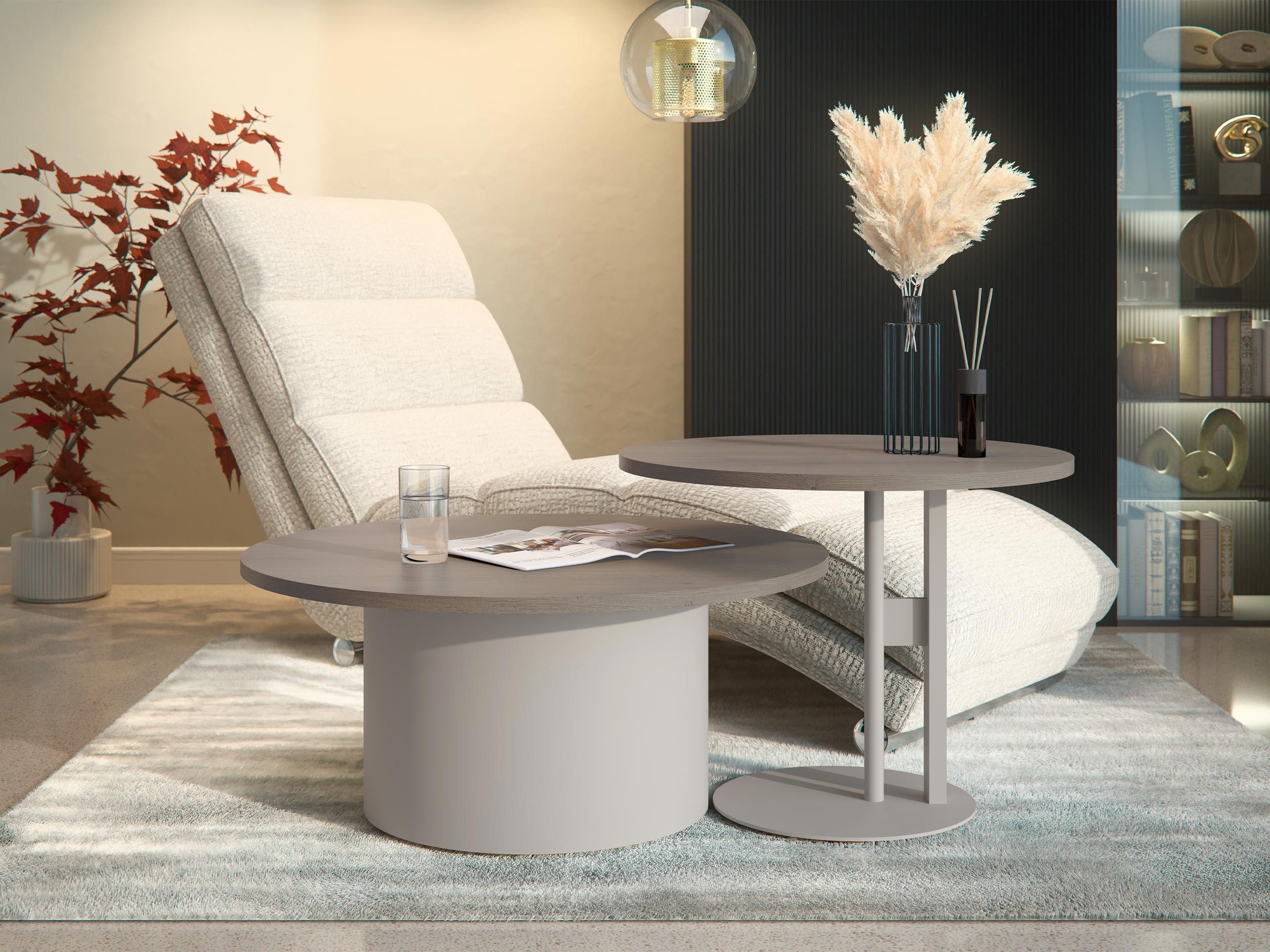 MIRJAN24 Couchtisch Monar Cashmere (2er-Set), Beine aus Stahl, 58x58x45 cm + 75x75x33 cm