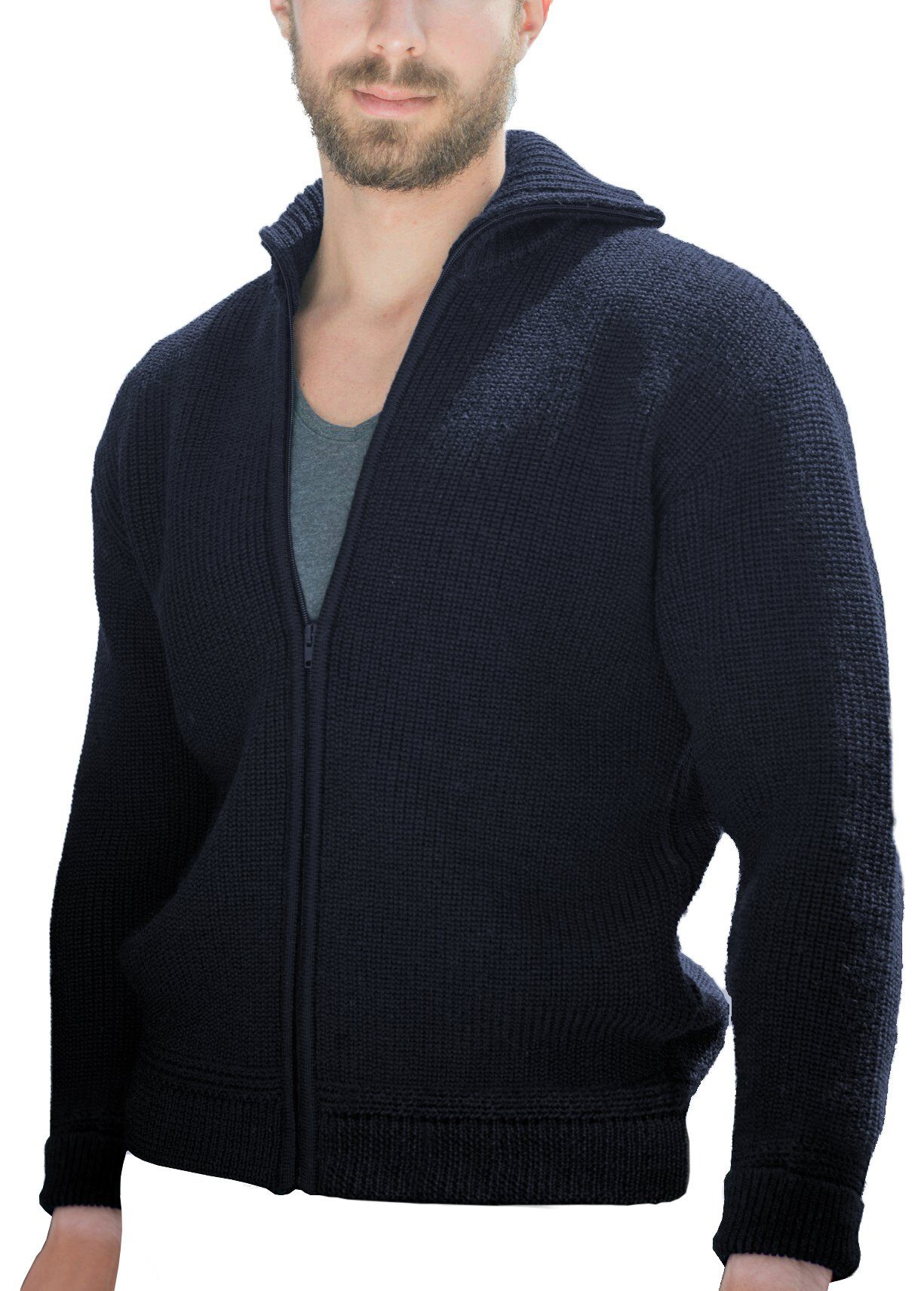 Blauer Peter Strickjacke (1-tlg) aus Merino mit Troyerkragen und Reißverschluß Marine