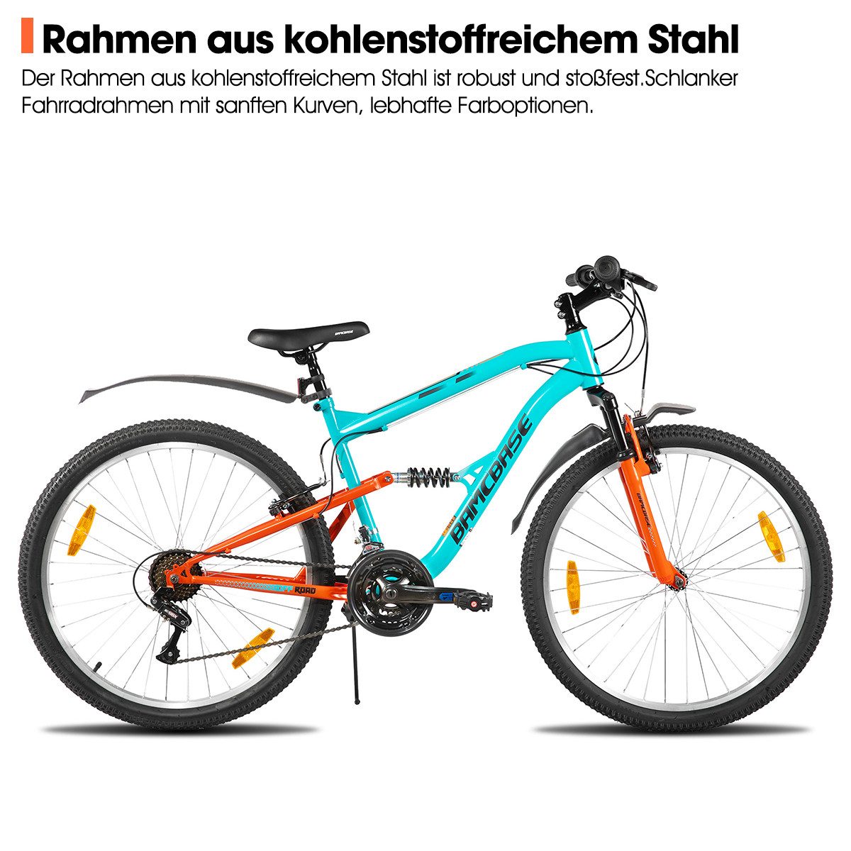 HILAND Mountainbike 26 Zoll Vollfederung Herren Damen Mountainbike, Mit 18-Gang-Schaltung, Federgabel und vollgefedertem Rahmen, Kotflügel