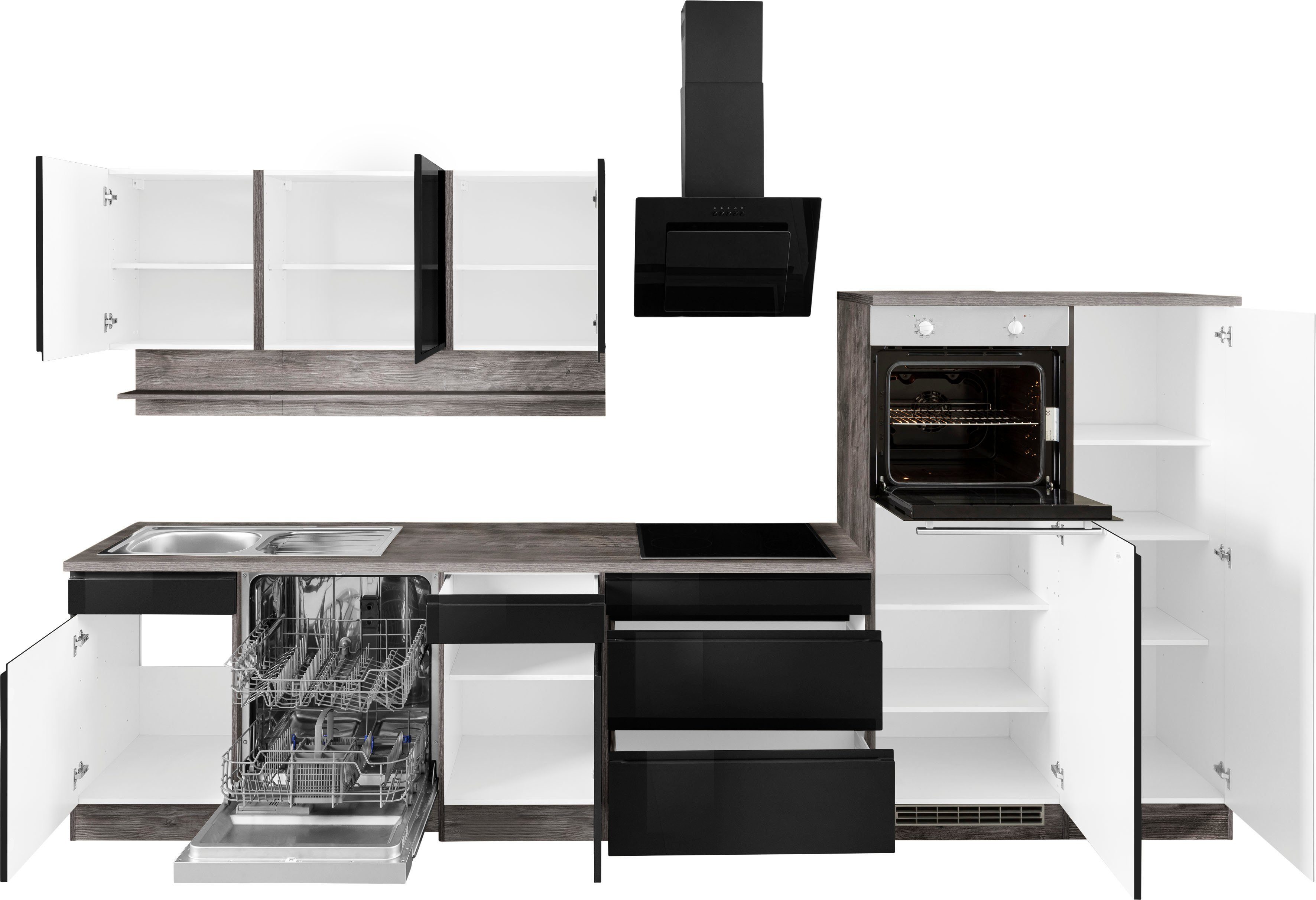 KOCHSTATION Küchenzeile KS-Virginia, Breite 350 cm, mit Glaskeramik-oder Induktionskochfeld