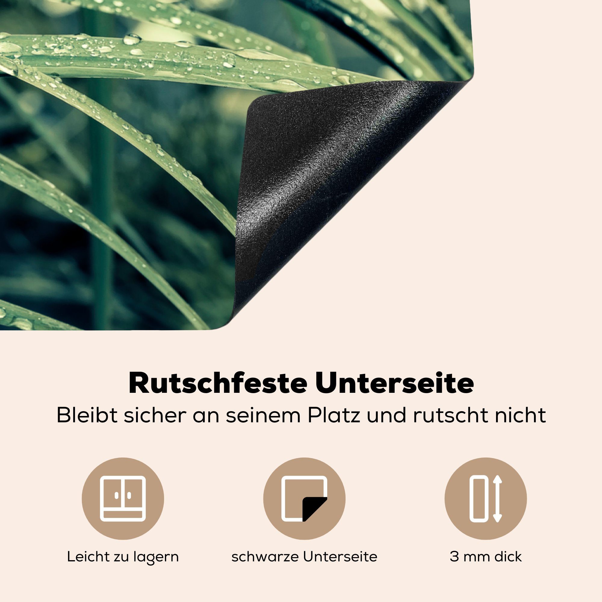 81x52 MuchoWow für Regenfällen, küche, Grünes Ceranfeldabdeckung Vinyl, Induktionskochfeld Schutz Gras Herdblende-/Abdeckplatte tlg), nach die botanisches cm, (1