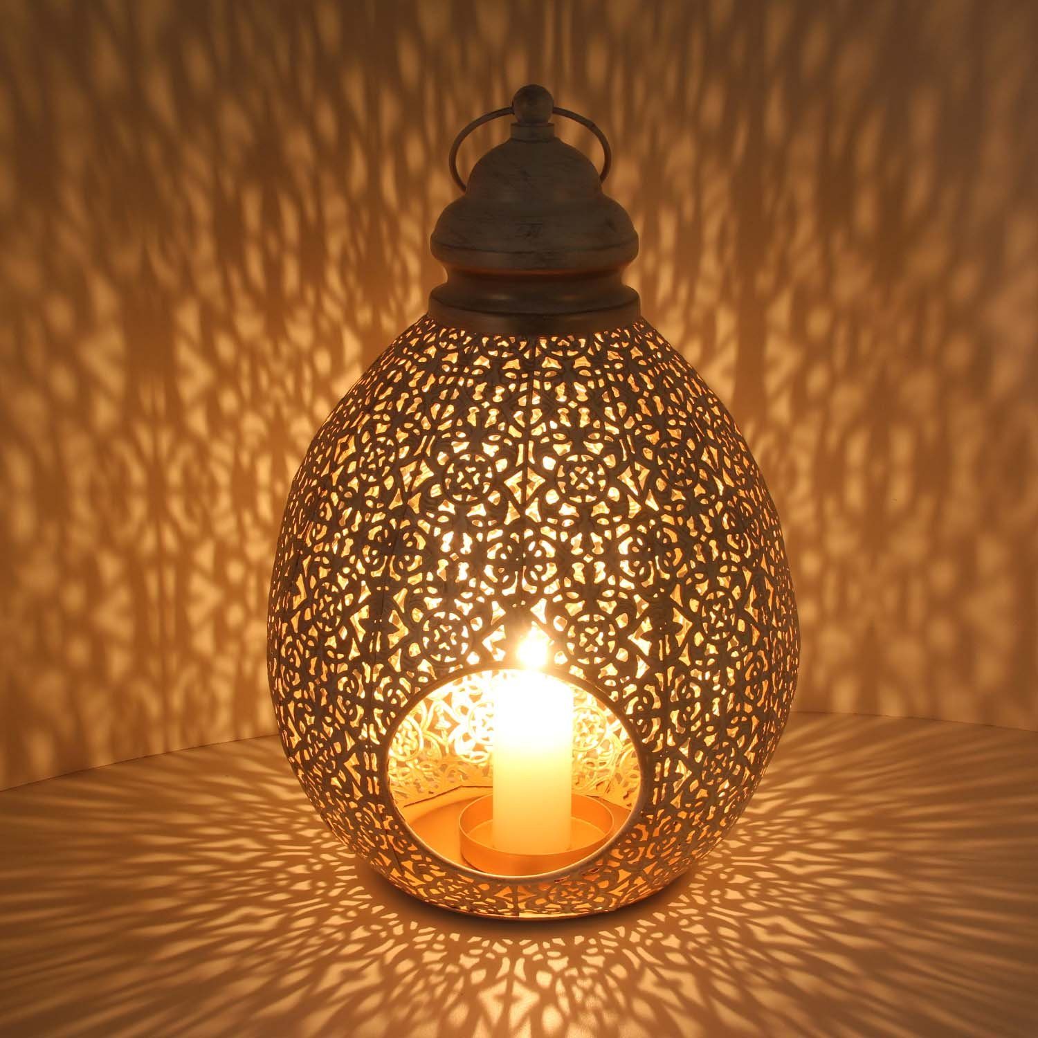 Kerzenlaterne Orientalisches Windlicht Omnia L Höhe 45cm in Shabby Chic Weiß Gold