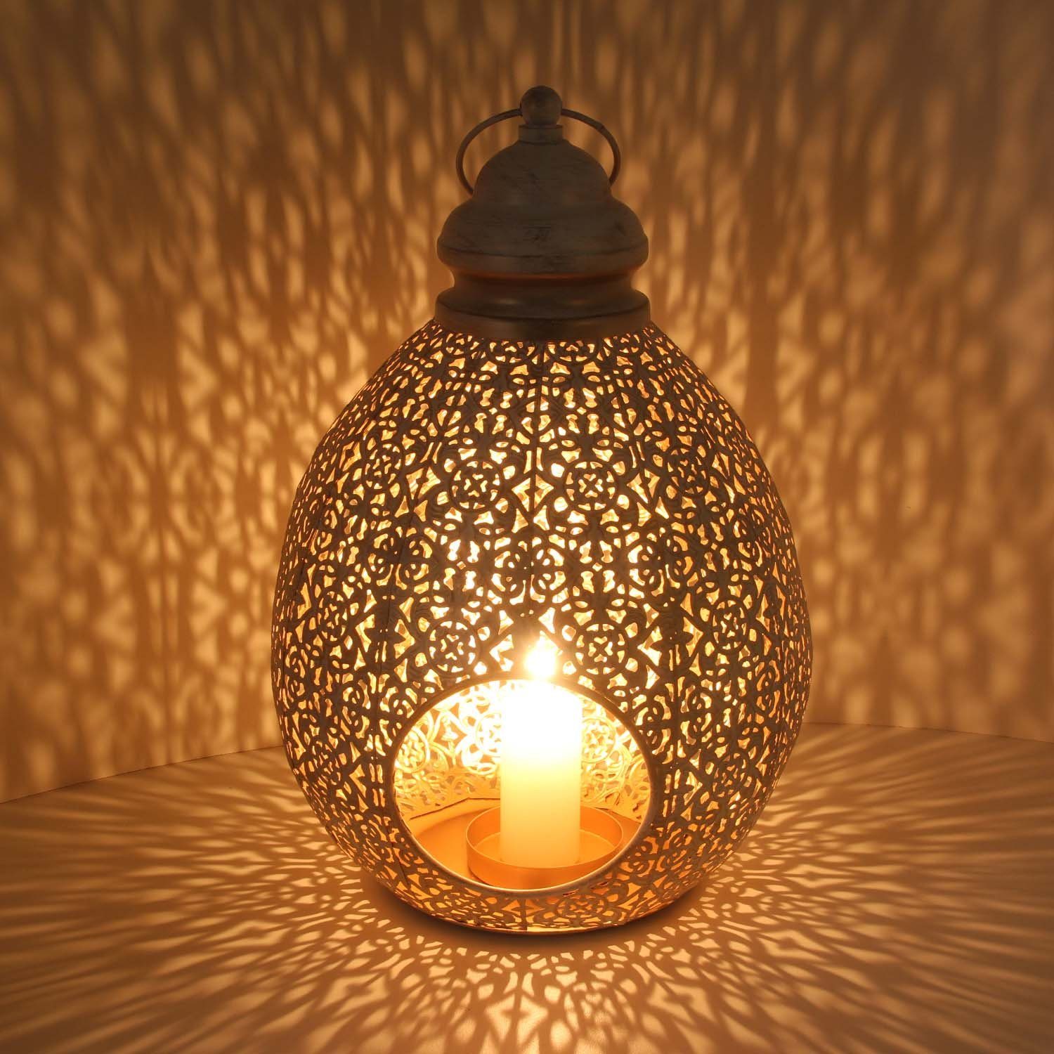 Casa Moro Kerzenlaterne Orientalisches Windlicht Omnia L Höhe 45cm in  Shabby Chic Weiß Gold (hängend & stehend, Marokkanische Laterne),  handgefertigt, Ramadan Tischlaterne für Weihnachten, IRL2020