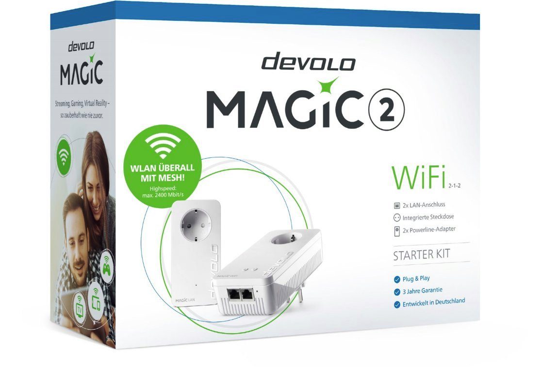 DEVOLO Magic 2 WiFi Starter Kit Reichweitenverstärker Art. 80383 Reichweitenverstärker, bis zu max. 2400 Mbit/s, 500 m Reichweite, WLAN-System, 2x Gigabit LAN