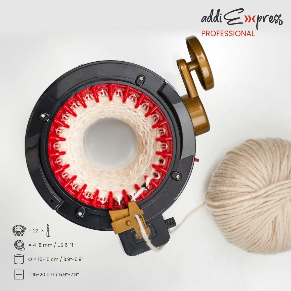 addi Stecknadeln addi Express Professional Strickmaschine, Strickmühle mit 22 Nadeln zum einfachen Stricken