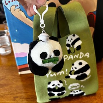 Rutaqian Plüschanhänger Panda-Plüschtier,Plüschanhänger,Simulation,mit Schnalle und Glocke (Interessantes Wedelschwanz-Panda-Uhrwerkspielzeug), für Jungen und Kinder, Weihnachts-Süßigkeitstütenfüller
