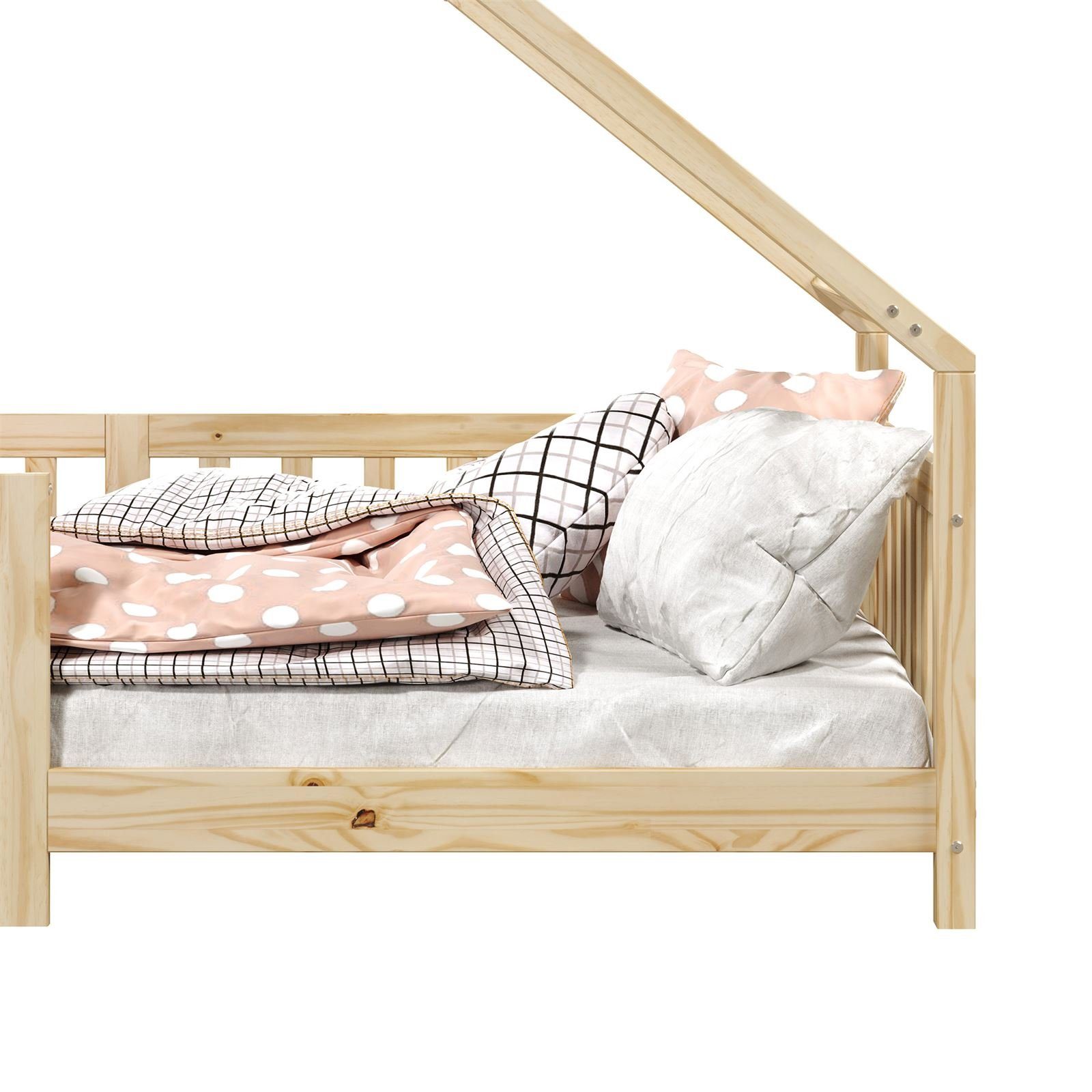 Rausf natur Kinderbett 90 x mit Tipibett Kinderbett Kiefer CORA, Hausbett 200 Bett Montessori IDIMEX