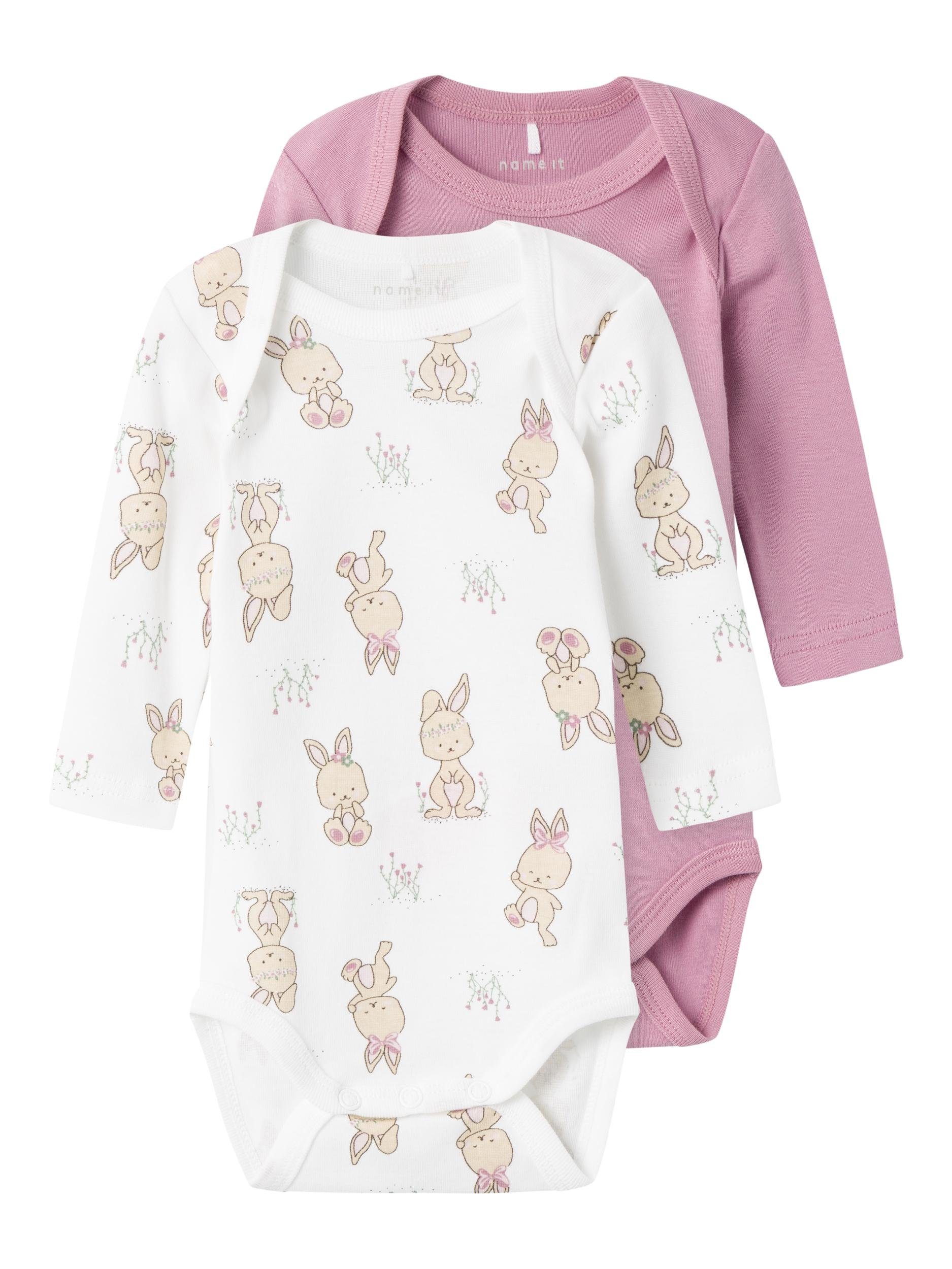 Name It 2-tlg., Set) 2P NBFBODY 2er Langarmbody NOOS RABBIT HAZE ORCHID LS (Packung