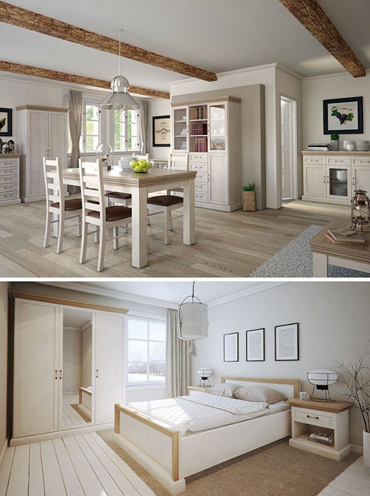 Pinie 43cm Feldmann-Wohnen skandinavisch Royal, beige weiß Landhaus-Stil Esszimmerstuhl