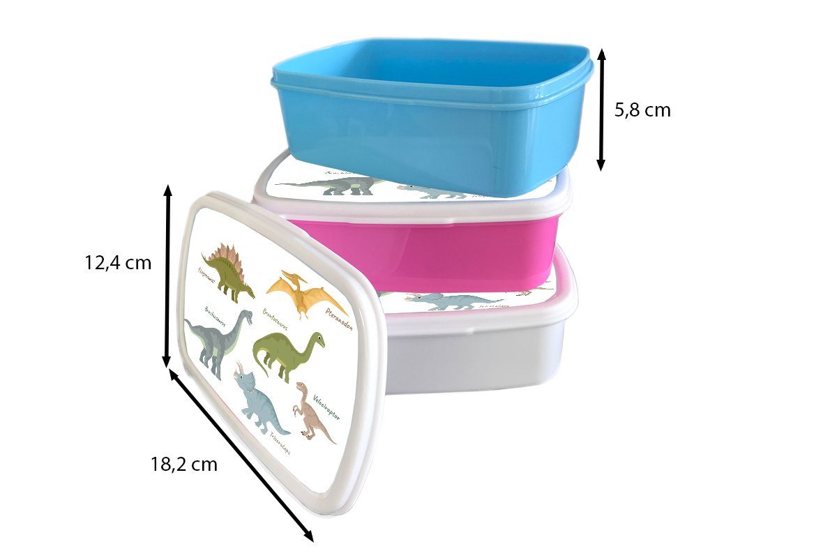 MuchoWow Lunchbox Dinosaurier - Jura Brotbox Erwachsene, (2-tlg), und und Jungs Brotdose, Kinder Mädchen Kinderzimmer, weiß Kunststoff, für für 