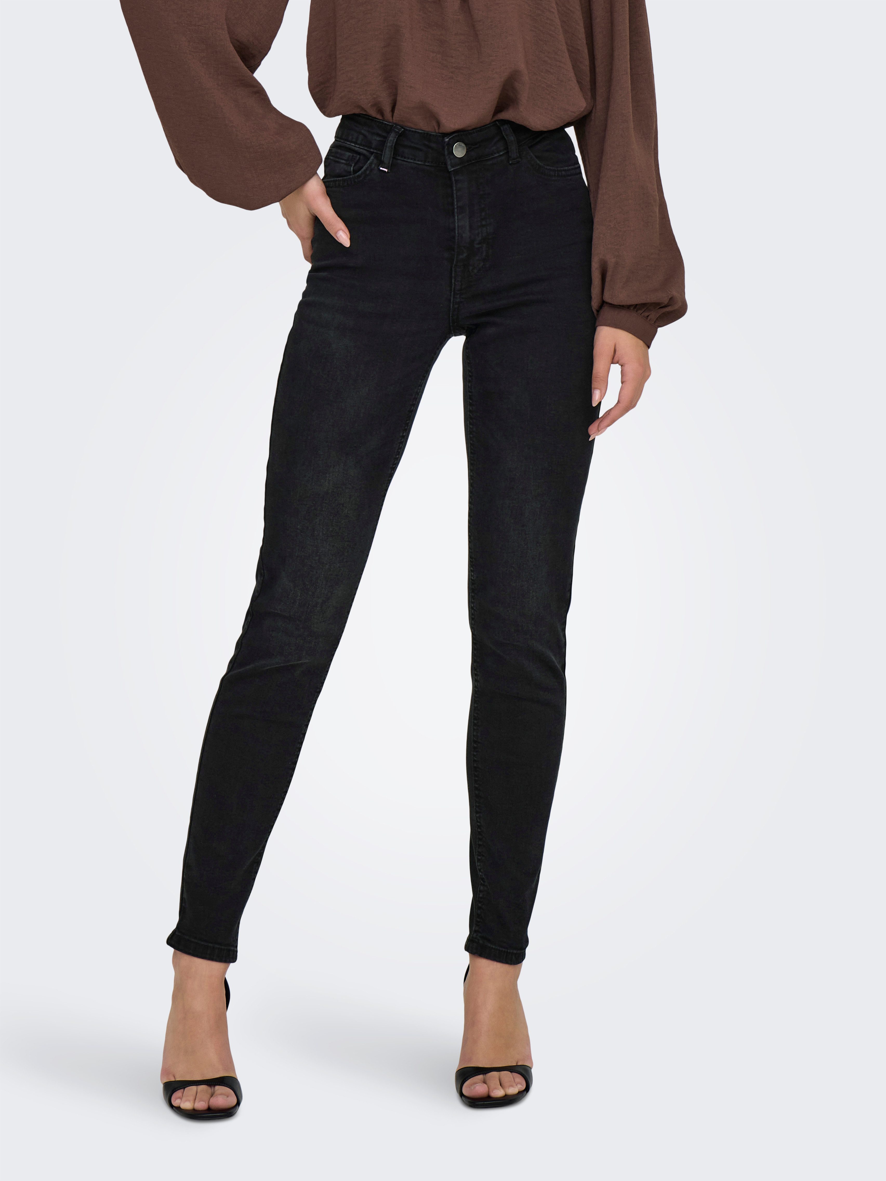 JDY Skinny-fit-Jeans JDYFINA MW SKINNY ANKLE JNS BLK DNM NOOS
