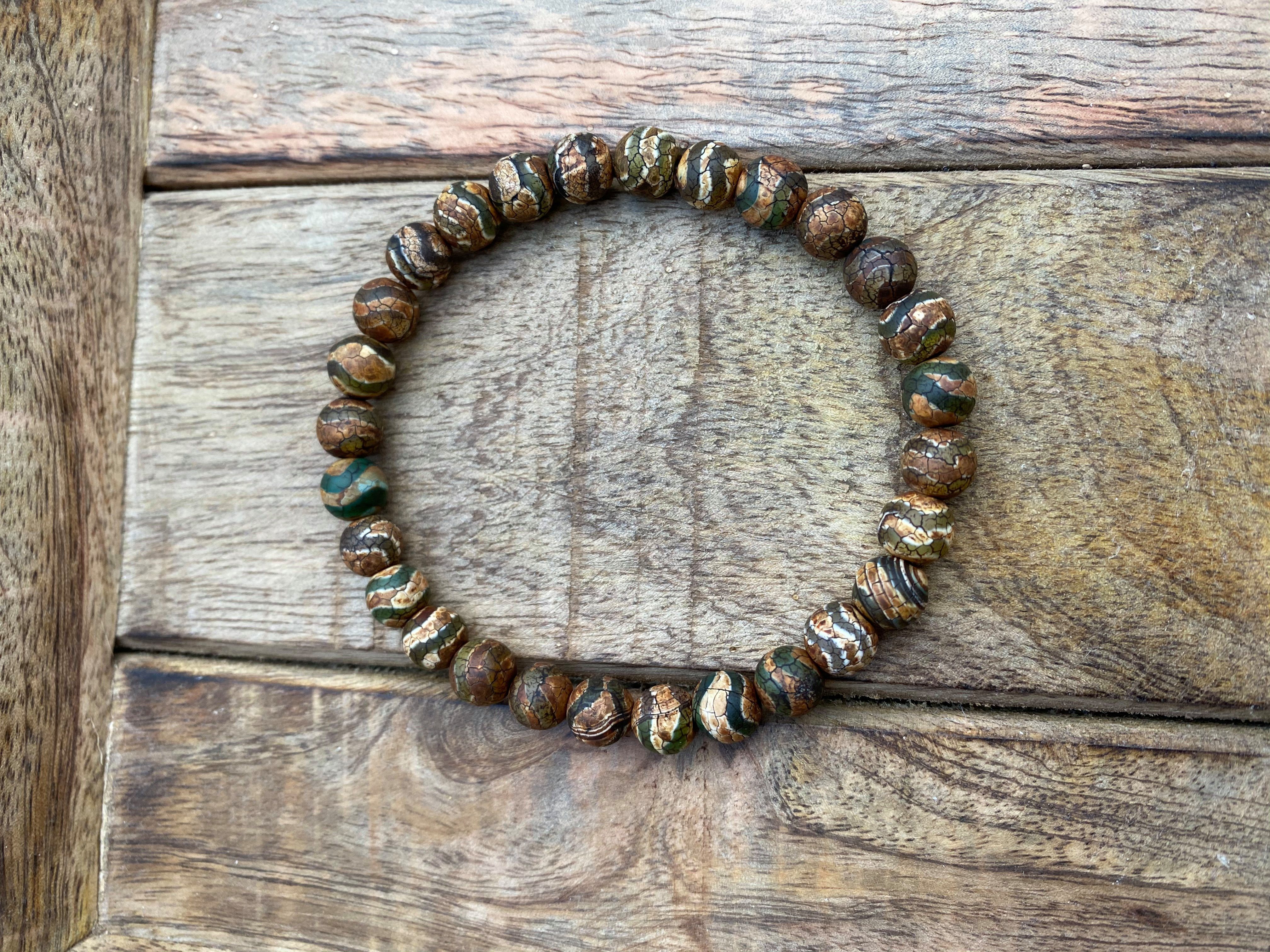 NAHLE Perlenarmband Naturstein Tibet Achat Armband (1-tlg), elastisches Band