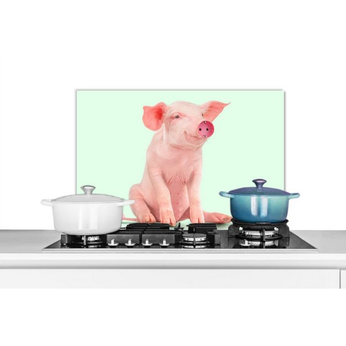 MuchoWow Küchenrückwand Schwein - Rosa - Sockel - Tiere (1-tlg) Herdblende aus Wandschutz Temperaturbeständig küchen