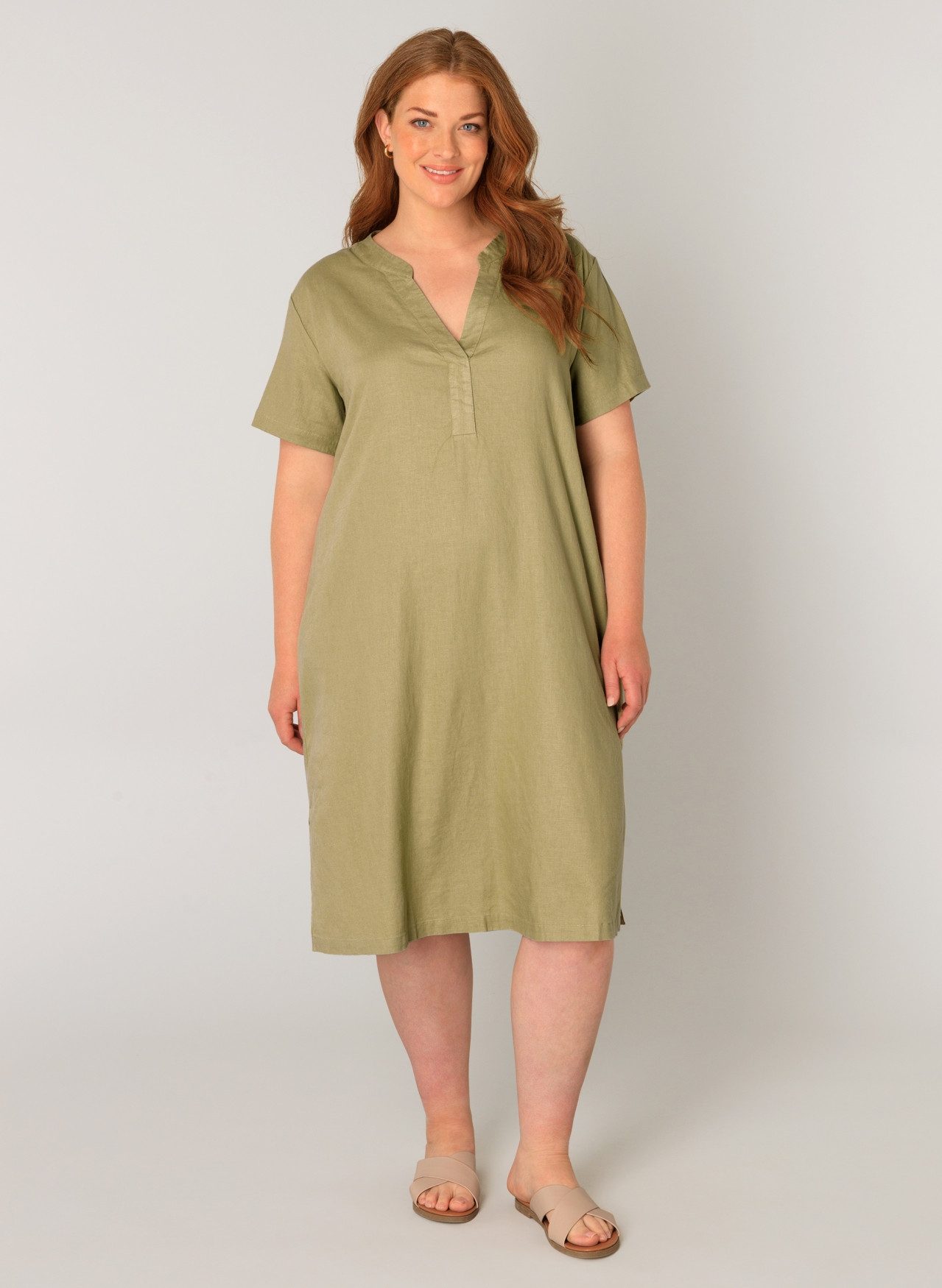 Base Level Curvy Tunikakleid Yacinthe Sommerkleid mit Leinen günstig online kaufen