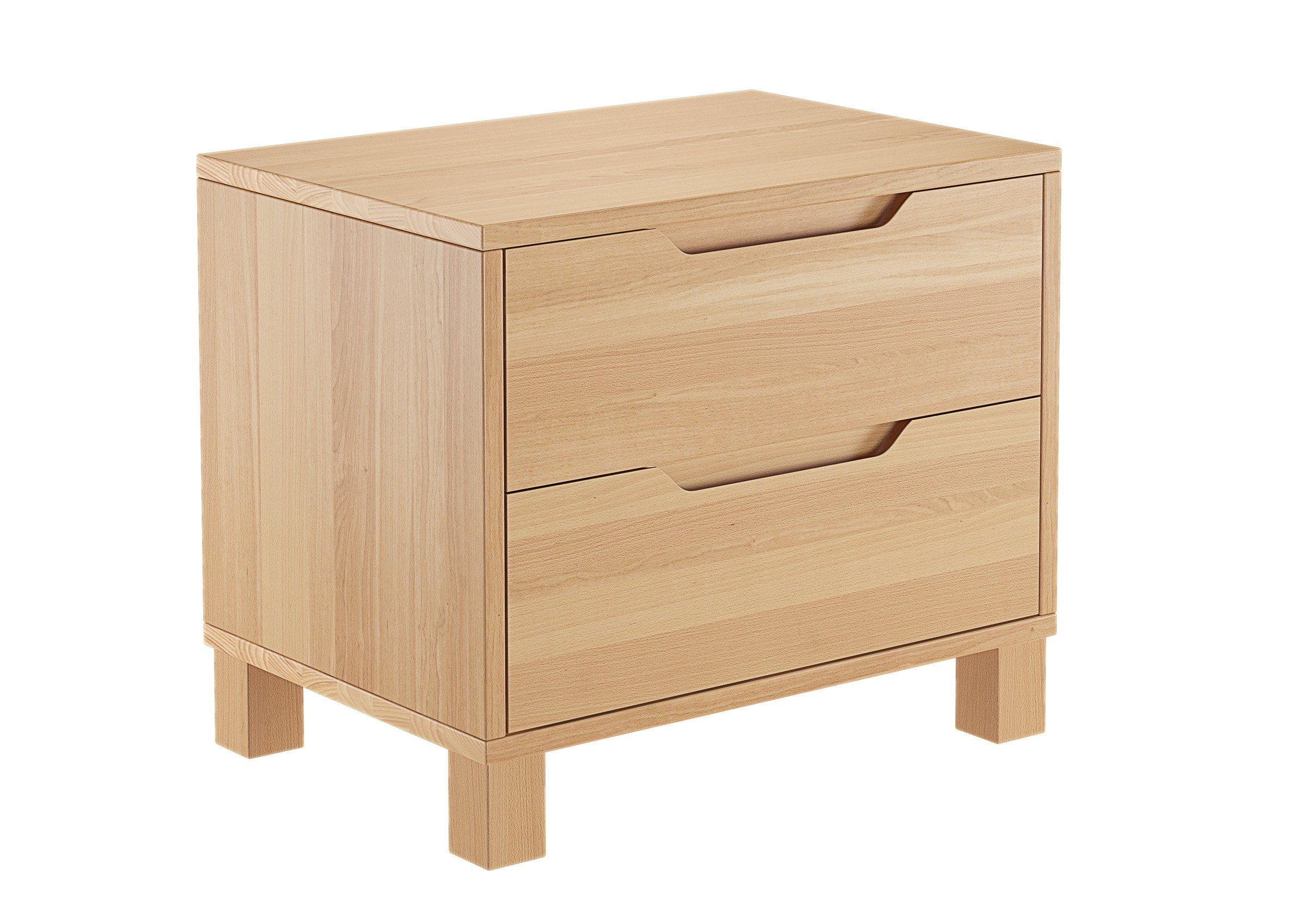 ERST-HOLZ Nachtkommode Nachttisch Buche Kubus-Form Bettkommode Nachtschrank mit Schublade, 90.20-K43 - Nachttisch Buche farblos lackiert- zwei Schubladen