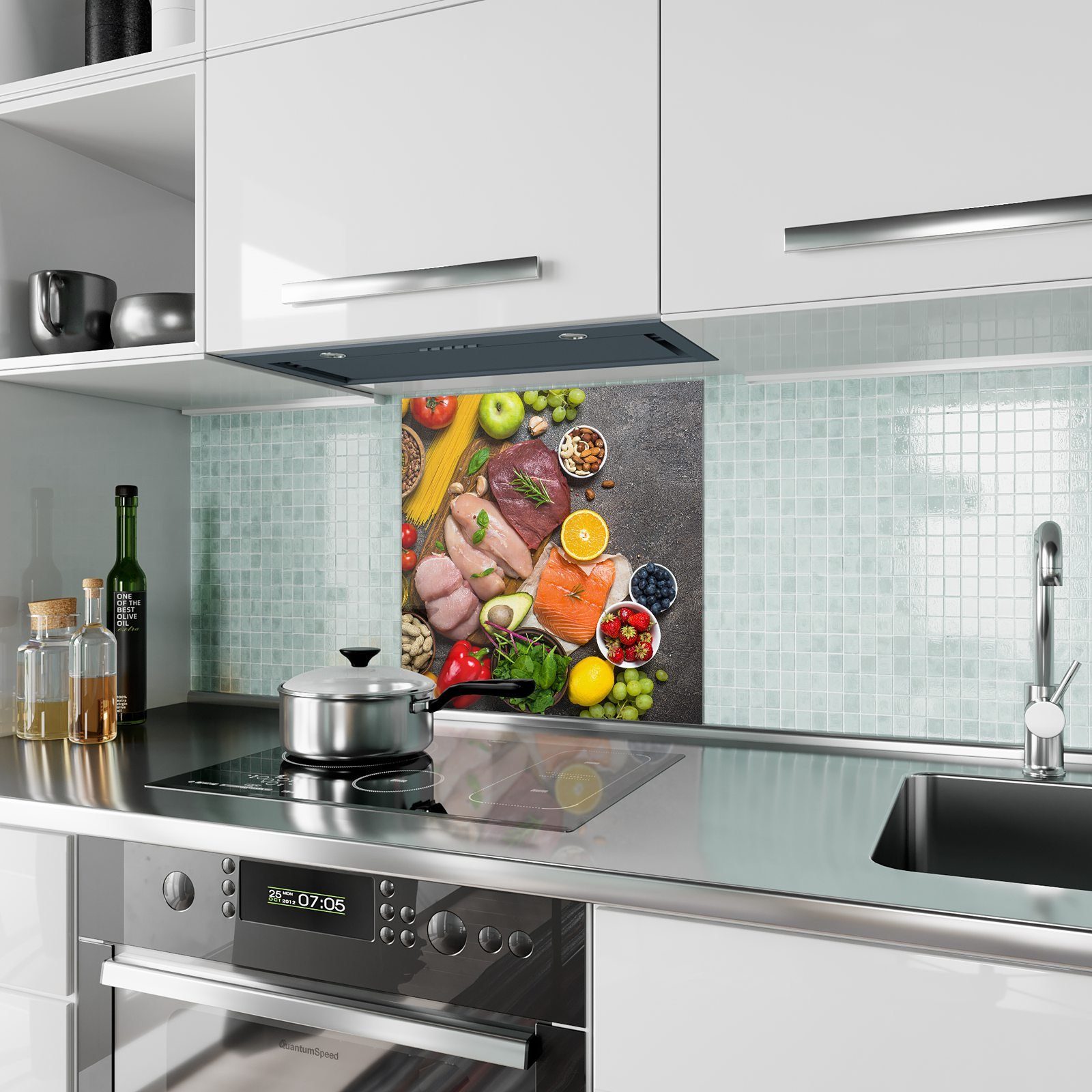 Essen Küchenrückwand Glas Spritzschutz Verschiedenes mit Küchenrückwand Motiv Primedeco