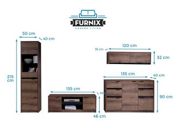 Furnix Wohnwand 4-teilige Möbelwand DEVERTTI 3 Mediawand Monastery/Schwarz Glanz, Vitrine, TV-Schrank, Wandschrank, Kommode