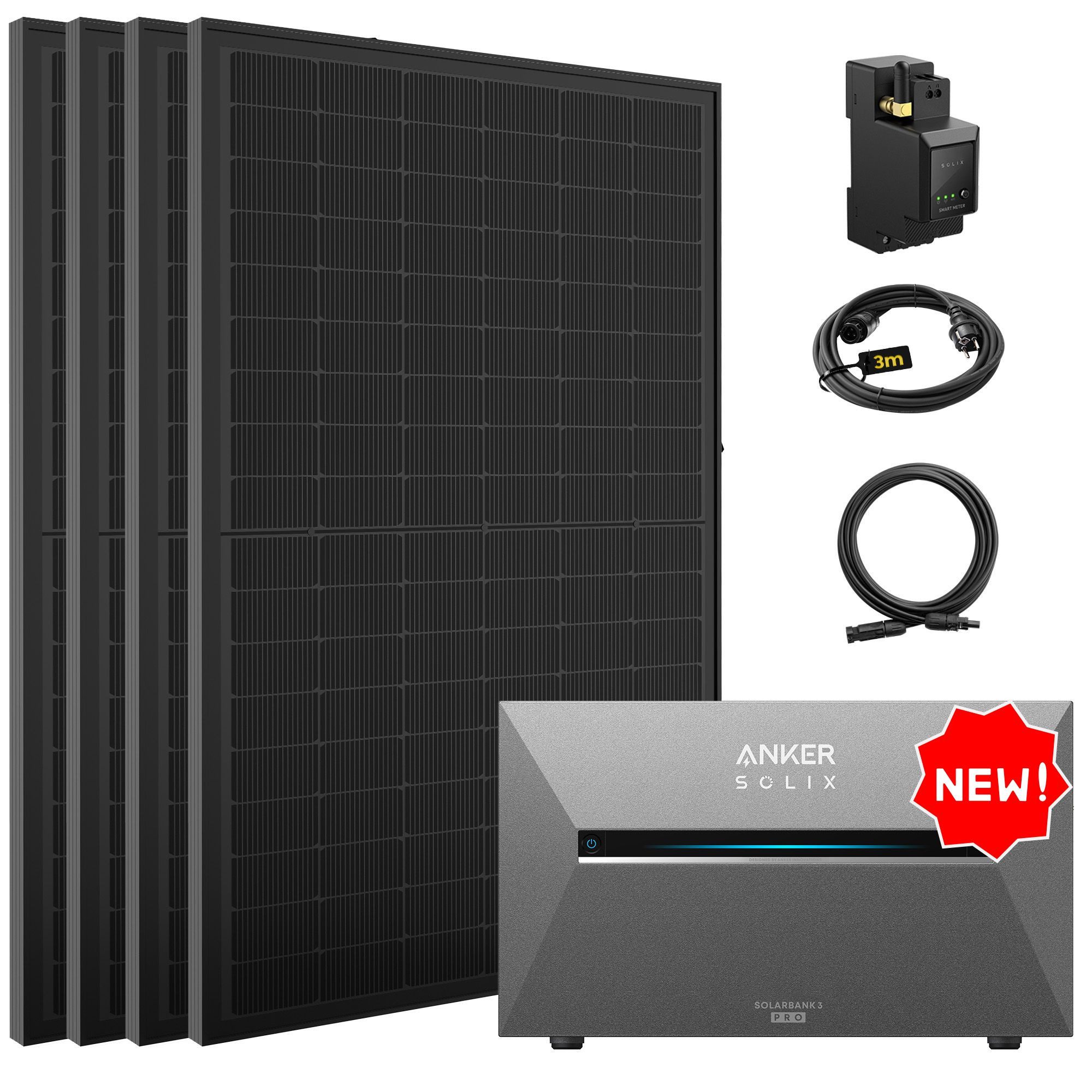 SolarMars Balkonkraftwerk mit Speicher 2000W Anker Solix Solarbank 3 E2700 Pro, 2000 W, Monokristallin, (mit optionaler BP2700 Erweiterungsakku und Halterung), mit intelligenter KI zur dynamischen Überwachung des Stromverbrauchs
