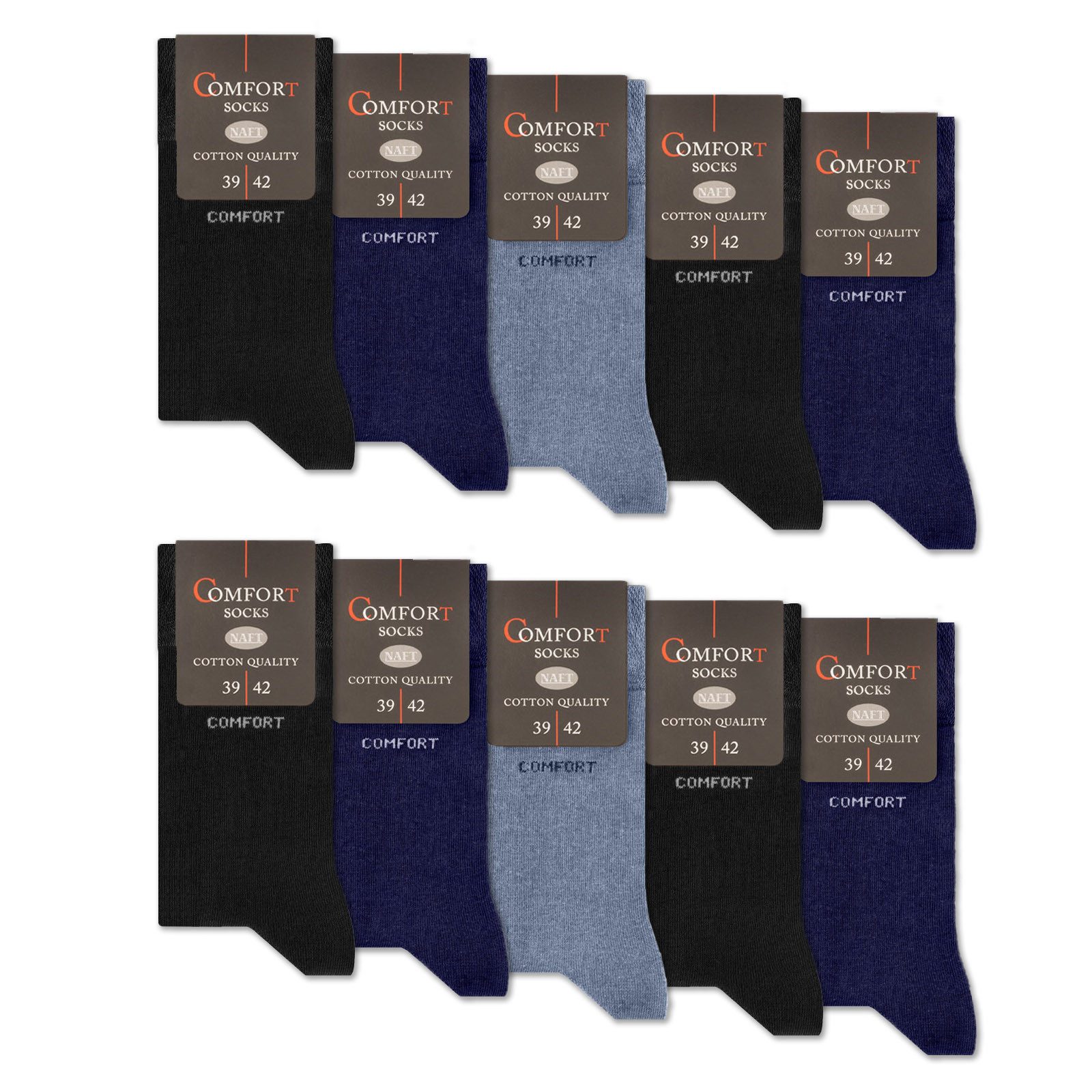 sockenkauf24 Komfortsocken 10 Paar Damen & Herren Comfort Socken (2 x Jeans, 4 x Navy, 4 x Schwarz, 39-42) ohne Gummibund & ohne Naht Baumwolle Komfortbund - 13100