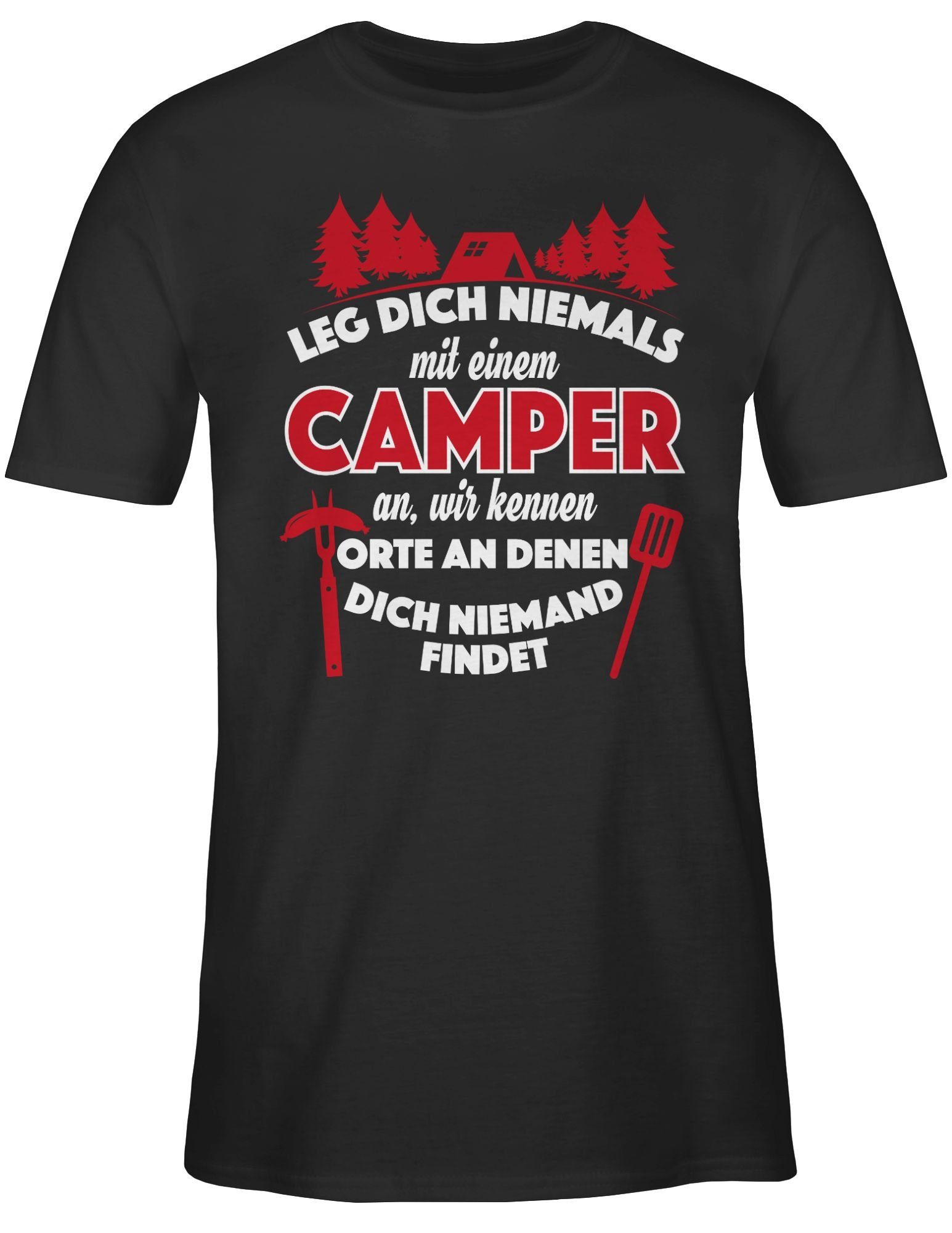 Shirtracer T-Shirt Leg dich niemals mit einem Camper an Hobby Outfit günstig online kaufen