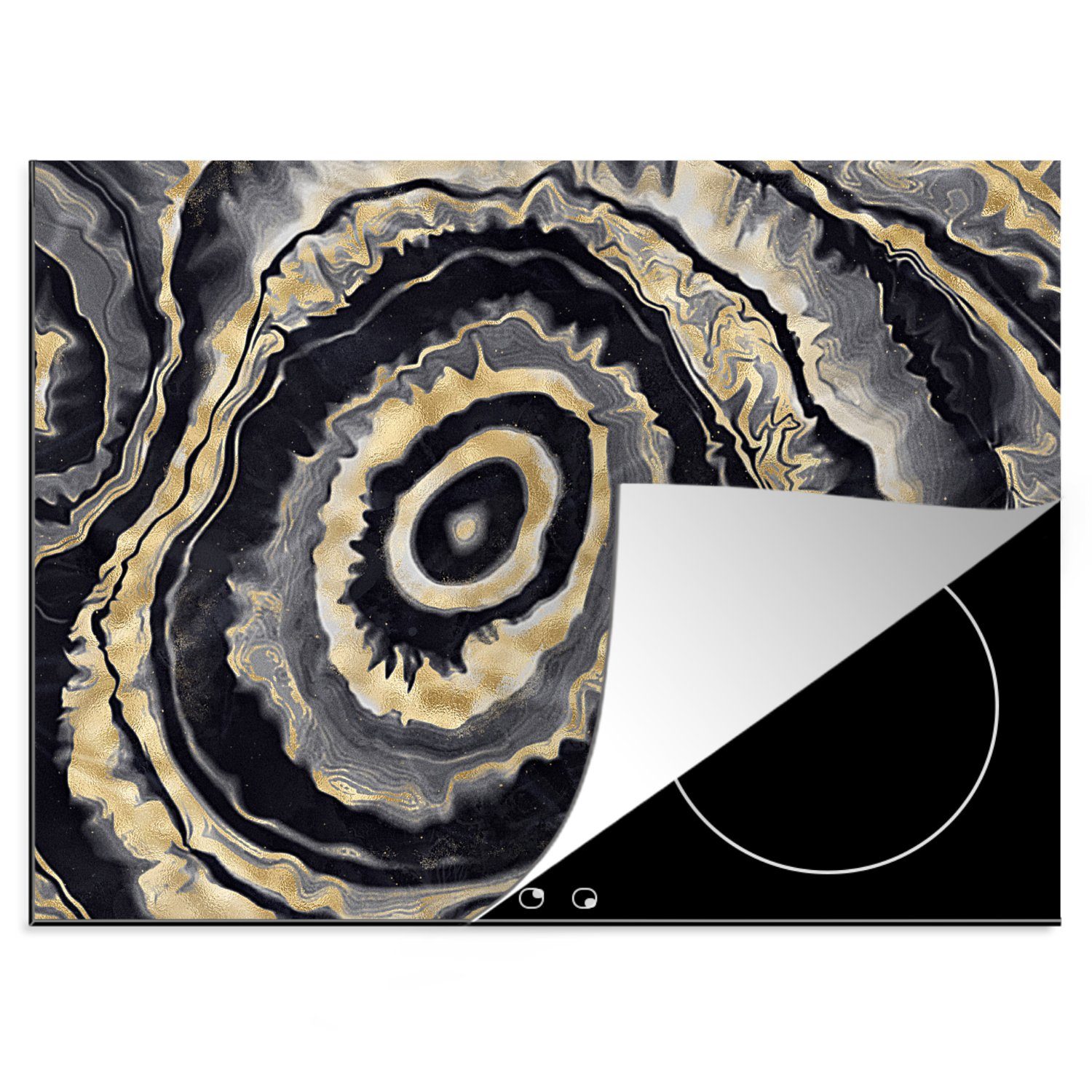 MuchoWow Herdblende-/Abdeckplatte Achat - Gold - Geodestin - Marmor, Vinyl, (1 tlg), 59x51 cm, Induktionsschutz, Induktionskochfeld, Ceranfeldabdeckung
