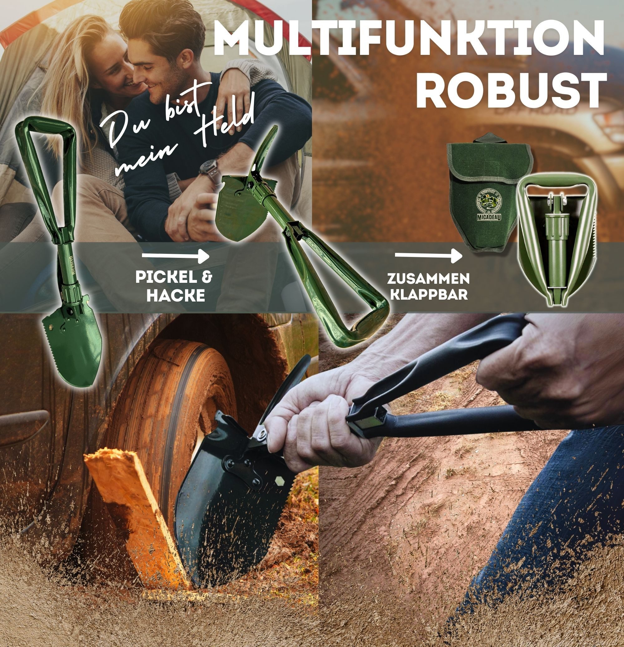 Lucadeau Spaten Klappspaten aus hochwertigem Karbonstahl, Geschenk zu Ostern, (Klappspaten, Spaten in Oliv / BW Farbe, 47 cm), aus hochwertigem Karbonstahl, Geschenk für Männer, Outdoor, Geburtstag