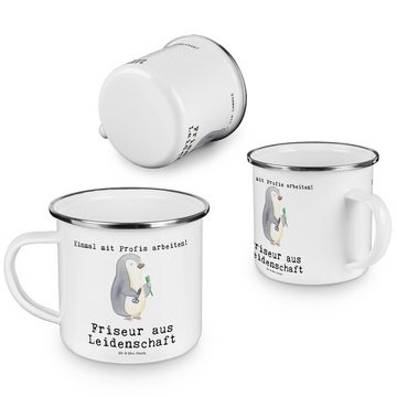 Mr. & Mrs. Panda Becher Friseur Leidenschaft - Weiß - Geschenk, Coiffeur, Blechtasse Outdoor, Emaille, Korrosionsbeständig