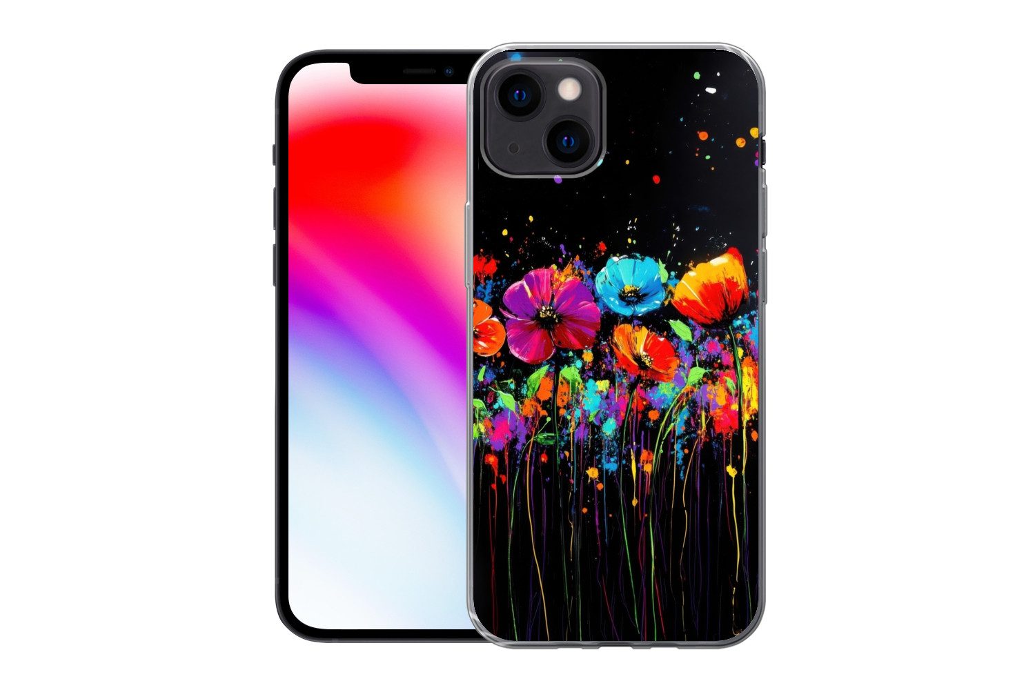 MuchoWow Handyhülle für Apple iPhone 13 Blumen - Bunt - Spritzer, Smartphone-Bumper, Print, Handy Schutzhülle Dünn