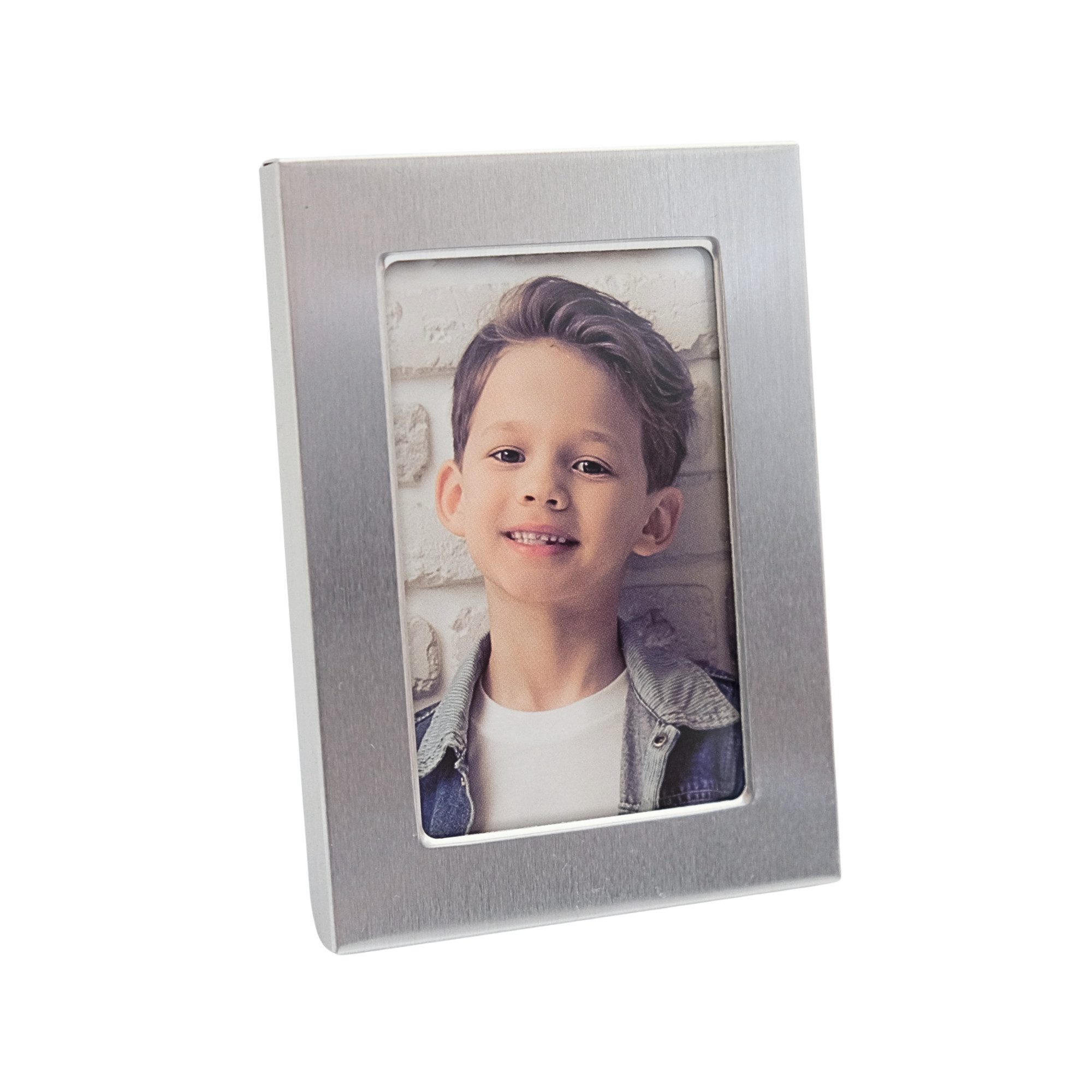 BEAZZ Bilderrahmen Bilderrahmen Fotorahmen, Portrait, Sammelkarten, 9 x 6,5 cm rechteckig, Gebürstetes Aluminium, Echtglasscheibe