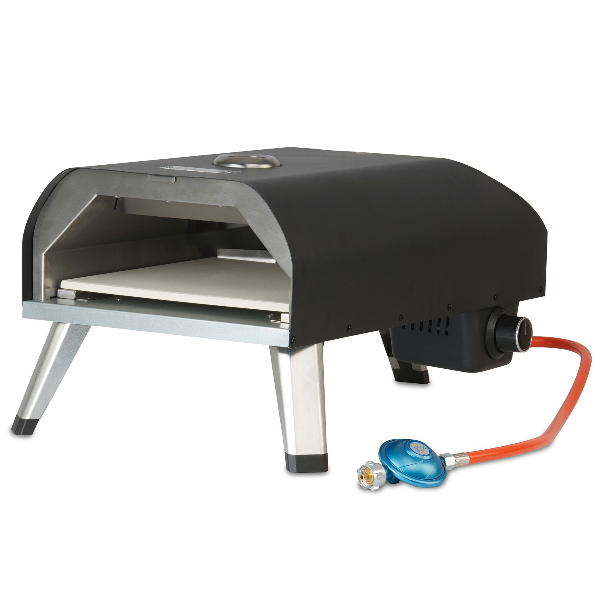 BBQ-Toro Gas-Pizzaofen Gas Pizzaofen mit Thermometer, mobiler Pizza Ofen, 4  kW mit Pizzastein, Pizzaofen inkl. Pizzastein