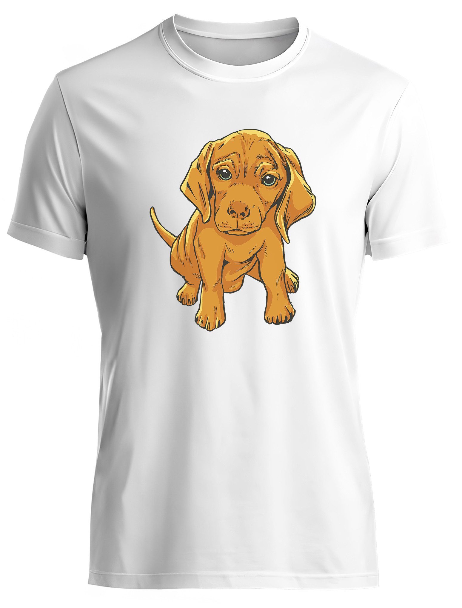 MyDesign24 T-Shirt Hunde print Shirt Welpe Hunde T-Shirt weiss kurzarm Regular Fit i230