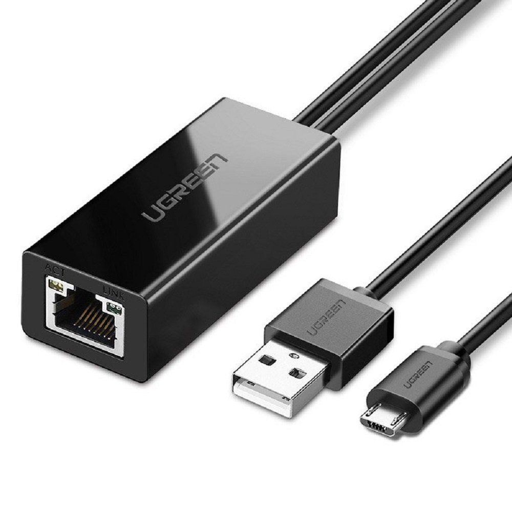 UGREEN 100Mbps Netzwerkadapter für Chromecast 1m Adapter Splitter schwarz Netzwerk-Adapter