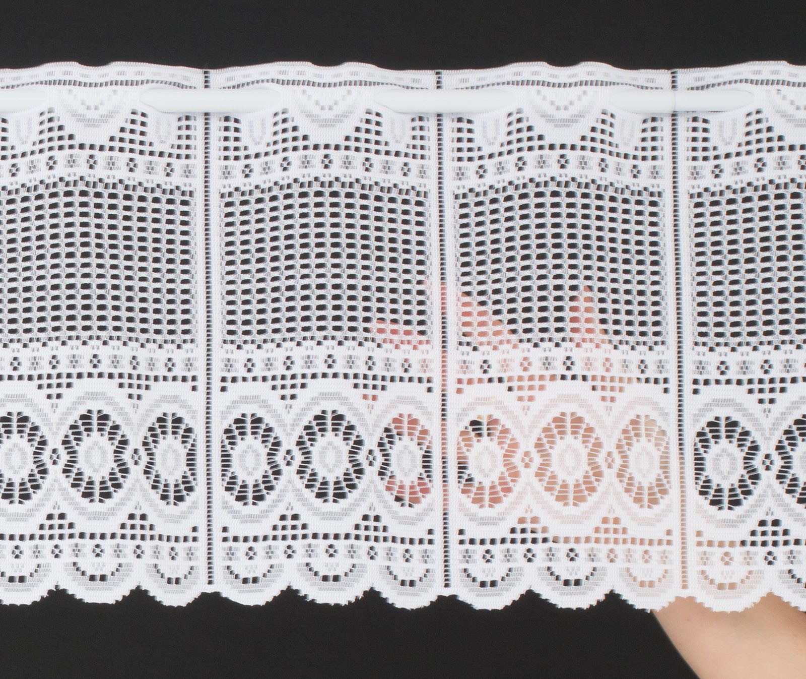 Gardinen Kranzusch Scheibengardine Jacquard gebogt Abschluss (1 St), Stangendurchzug, transparent, Stablöcher,transparent,verschiedene Höhen, Breiten – Bild 5 von 5