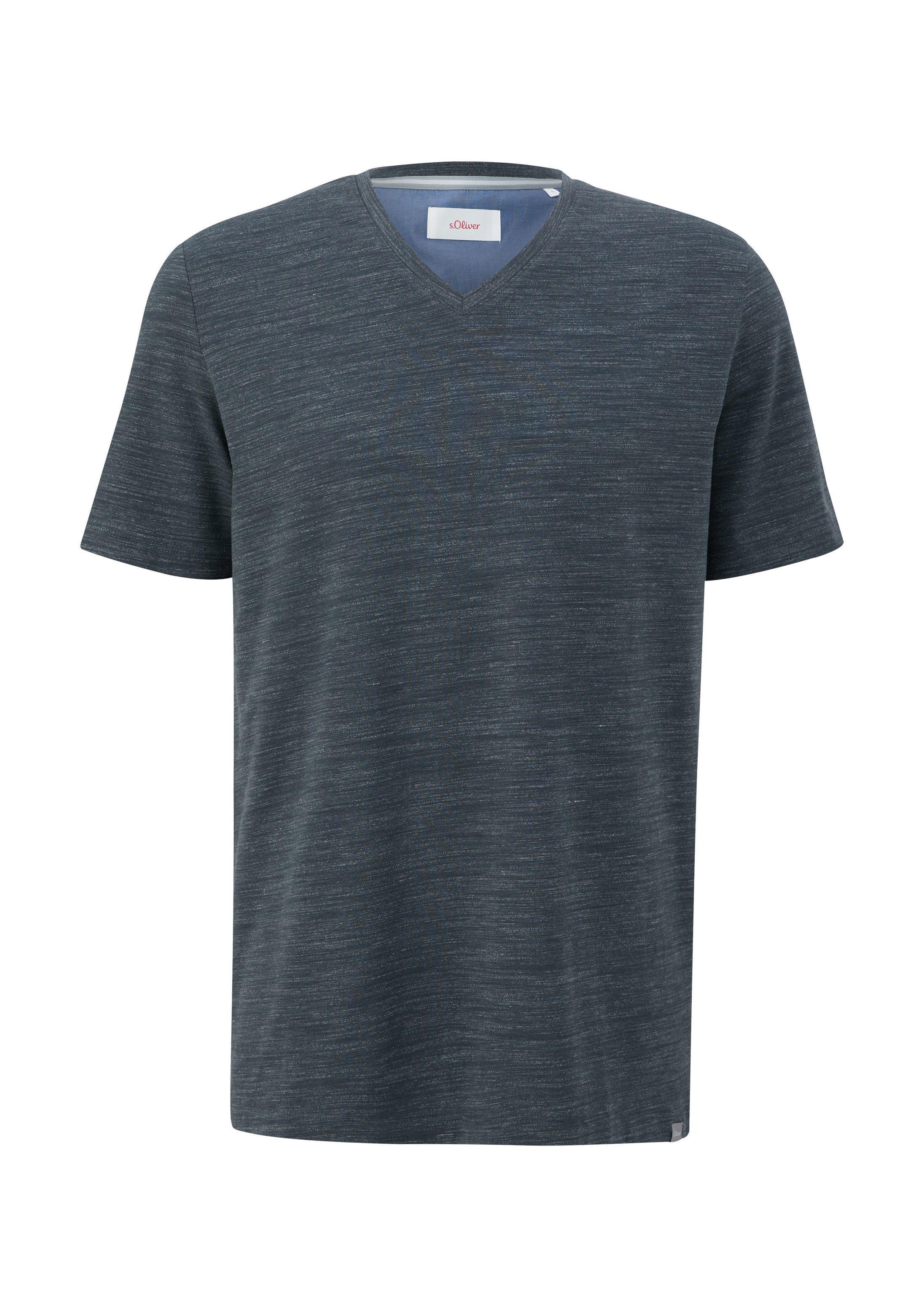 s.Oliver Kurzarmshirt T-Shirt Meliertes T-Shirt mit V-Ausschnitt