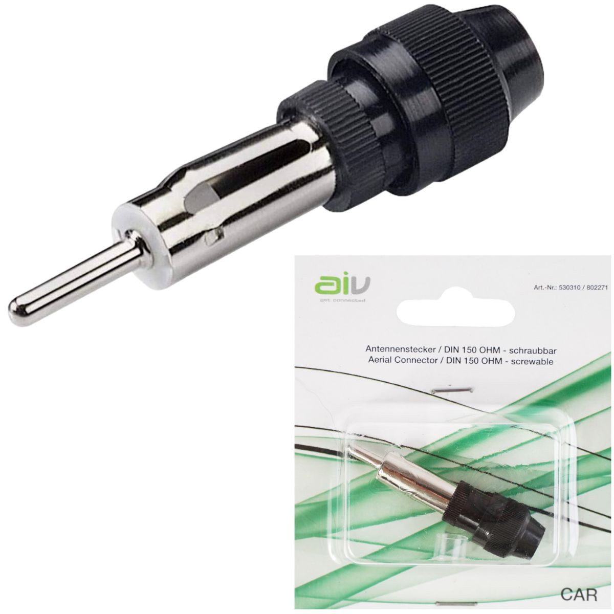 AIV Antennen-Stecker DIN 150 Ohm schraubbar Audio- & Video-Kabel, DIN, Antennen-Kabel, Schraub-Montage an Kabel Fahrzeug-Antenne für Anschluss Auto-Radio