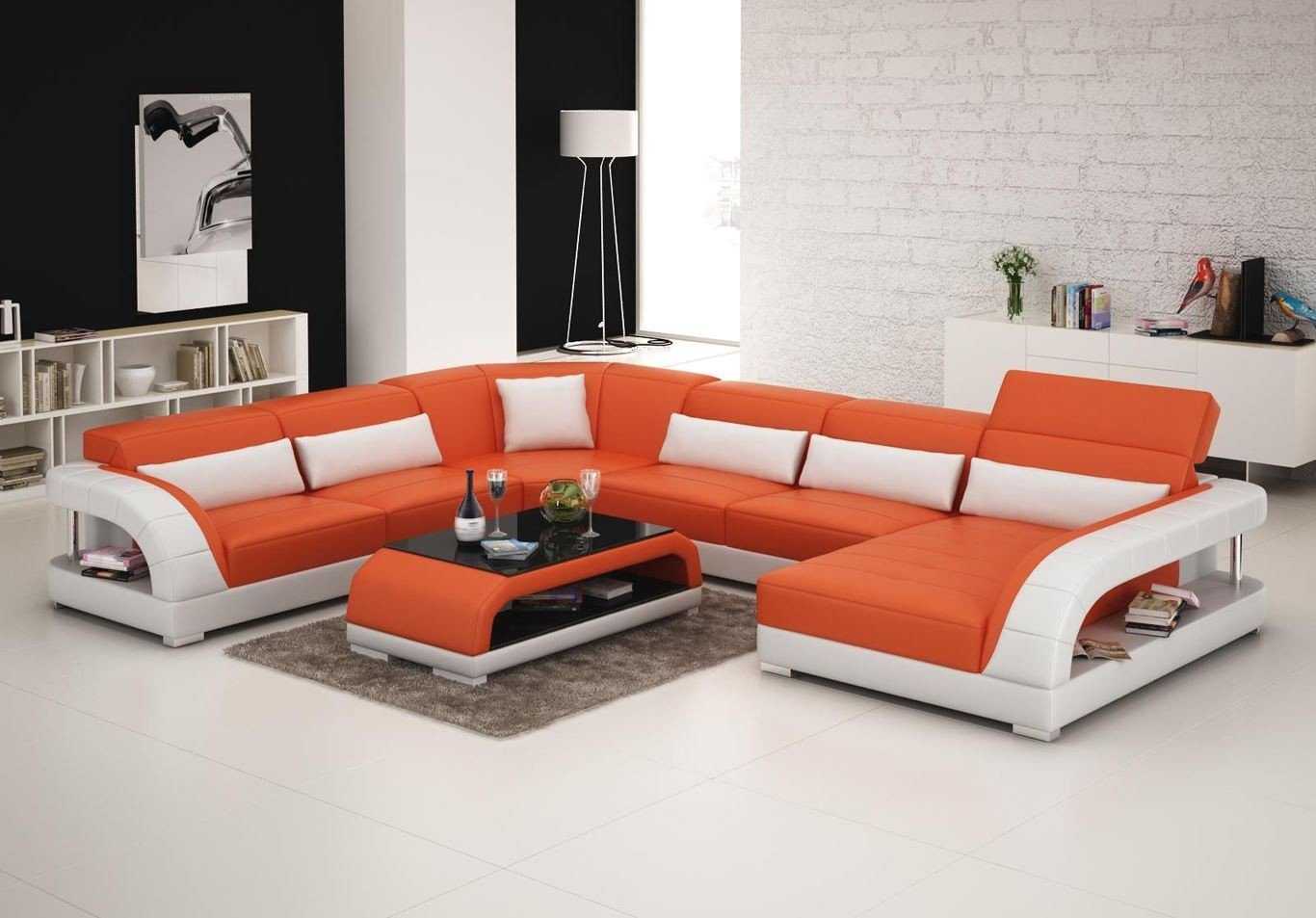 Sofa Orange/Weiß Couch Sofas Wohnlandschaft Ecksofa Polster Couchen neu JVmoebel Ecksofa,
