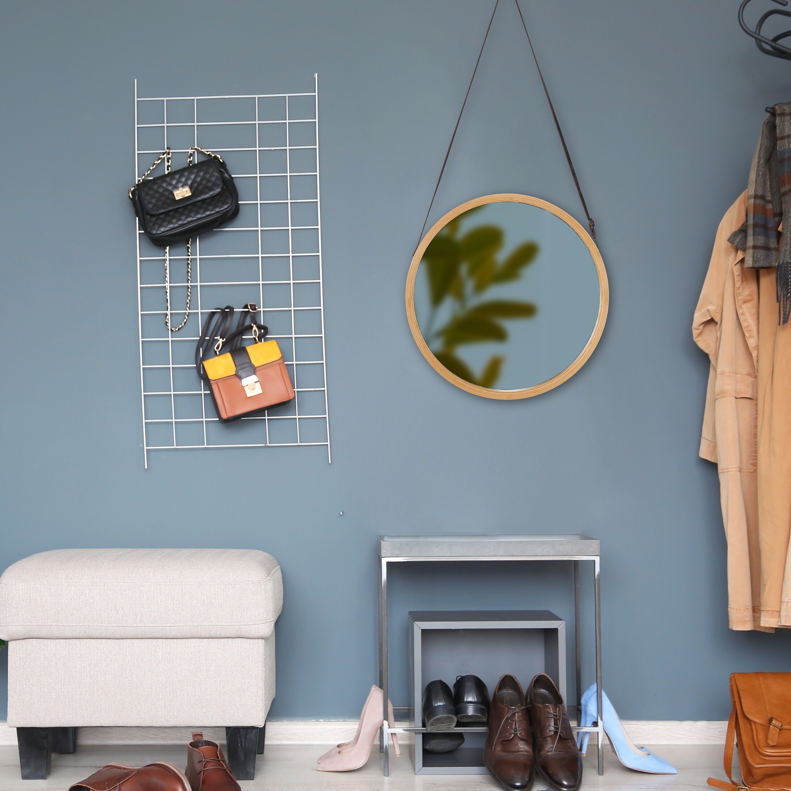 relaxdays Wandspiegel Hängespiegel rund mit Bambusrahmen günstig online kaufen