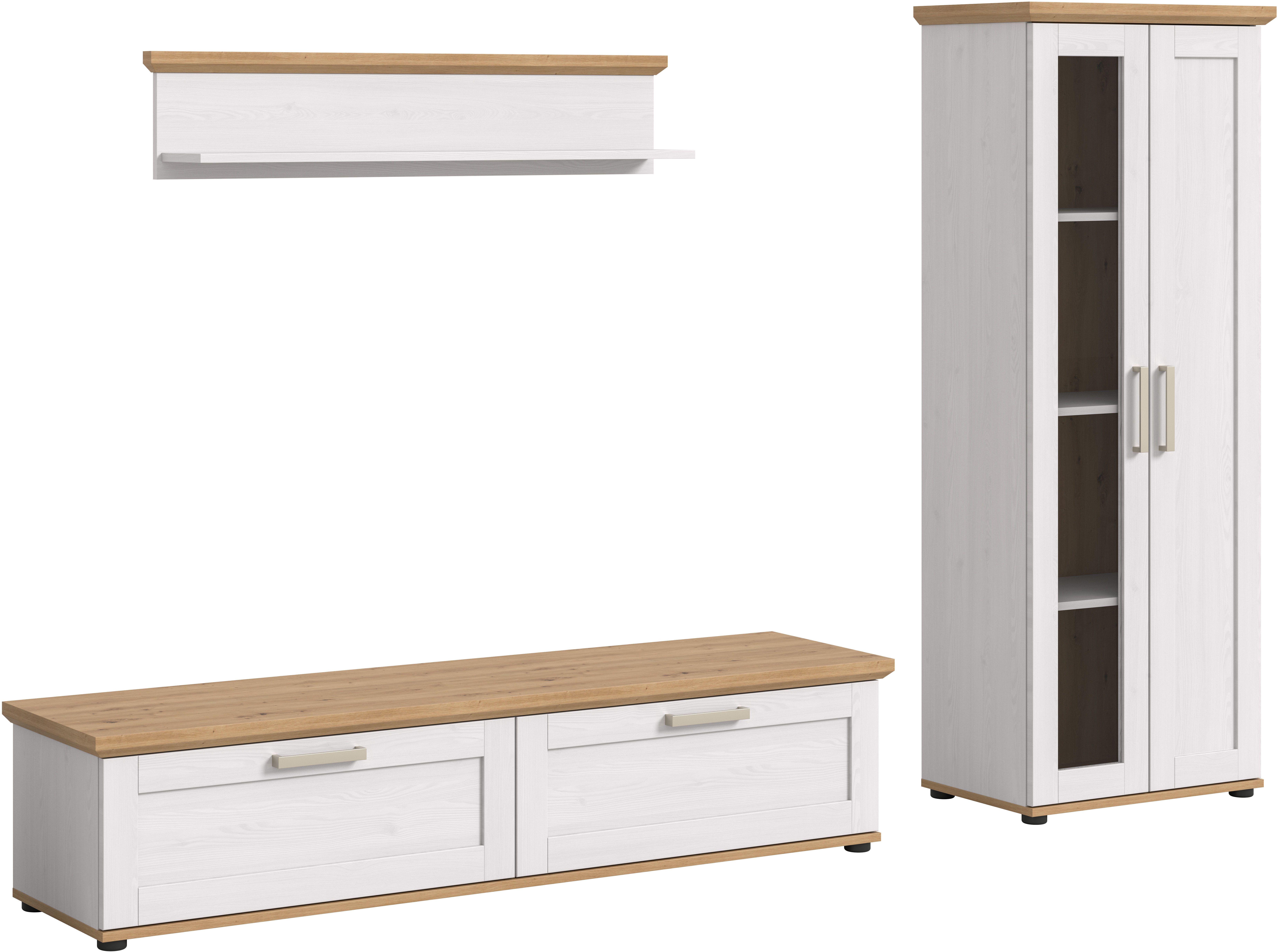 Home affaire Wohnwand Cosenza, (Set, 3-St), Cosenza, Breite: 336 cm, Vitrine, Lowboard, Wandboard