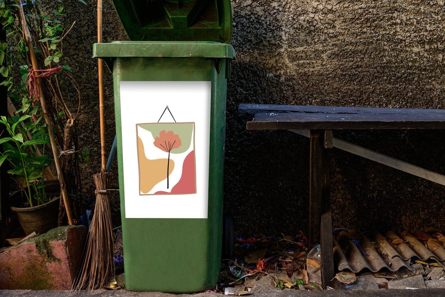 - Container, Blätter Abfalbehälter - - Wandsticker (1 Flecken Rahmen St), MuchoWow Pastell Mülleimer-aufkleber, Sticker, Mülltonne,