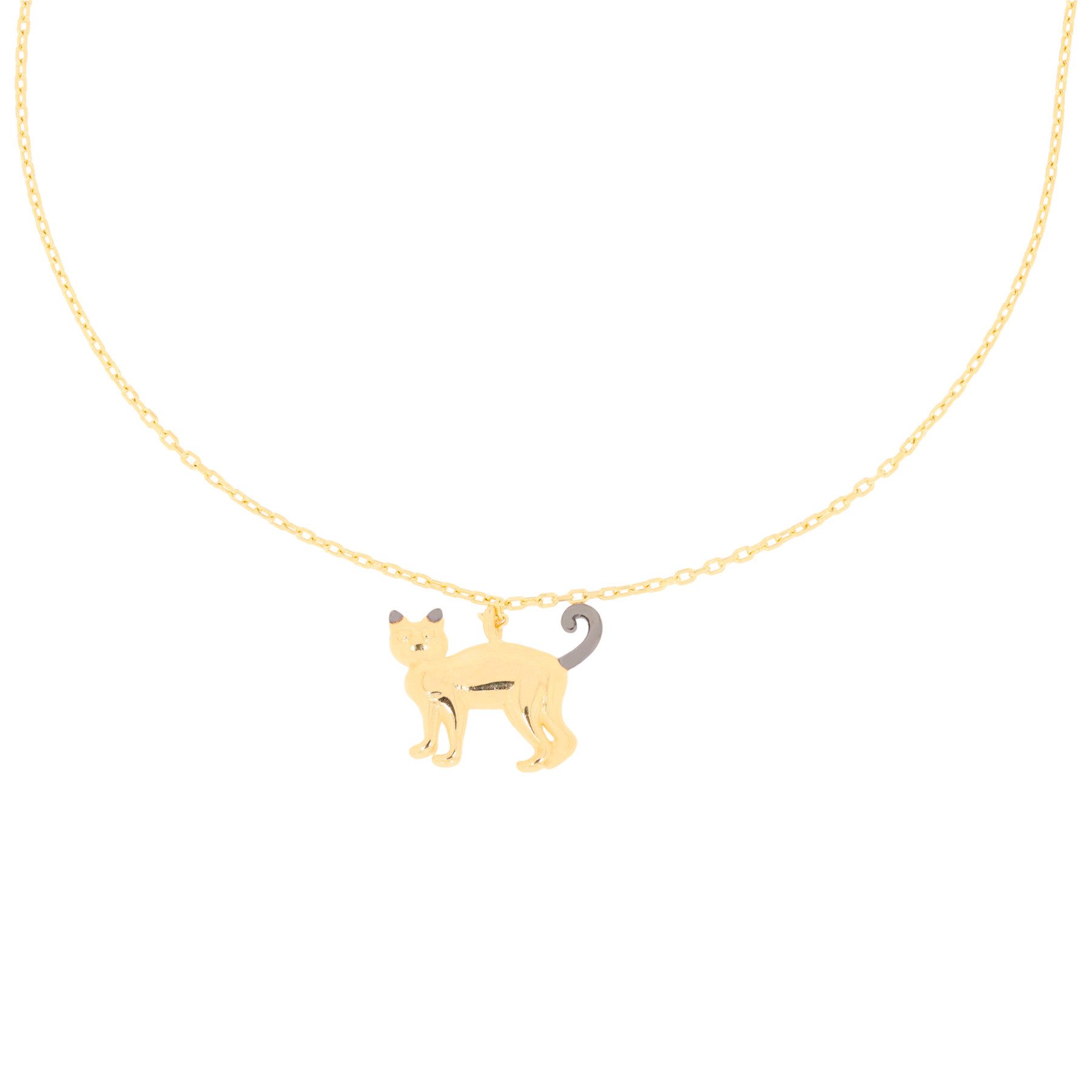 Collier 585er Gold Collierkette mit Katze Anhänger