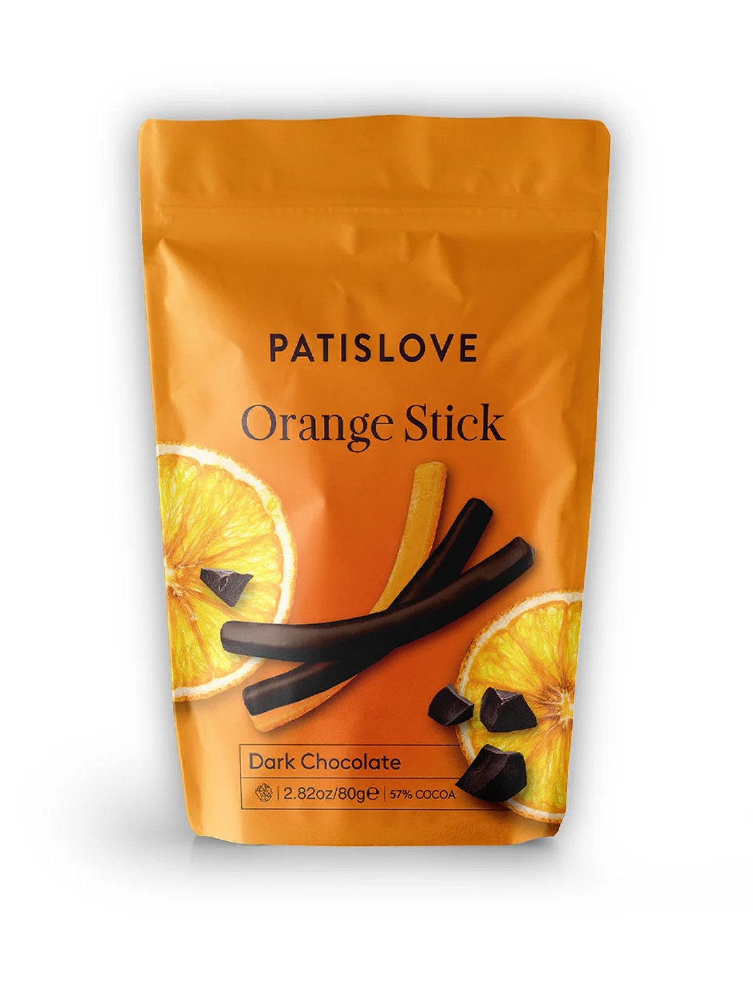 PATISLOVE Schokolade Patislove Zartbitterschokolade Orangen-Sticks, Schoko-Stäbchen, 80g, Fruchtige Orangenfüllung, Edelbitterschokolade, Premium-Qualität